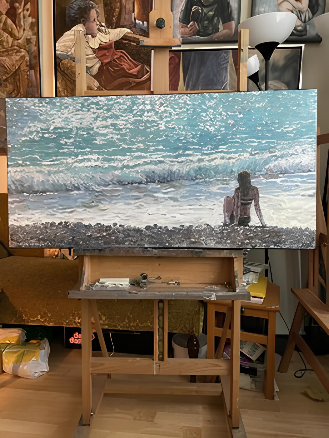 Sea&Girl - Painting by Nadezda Stupina