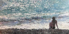 "Sea&Girl" Original impressionistic painting . Figurative . Horizontal.