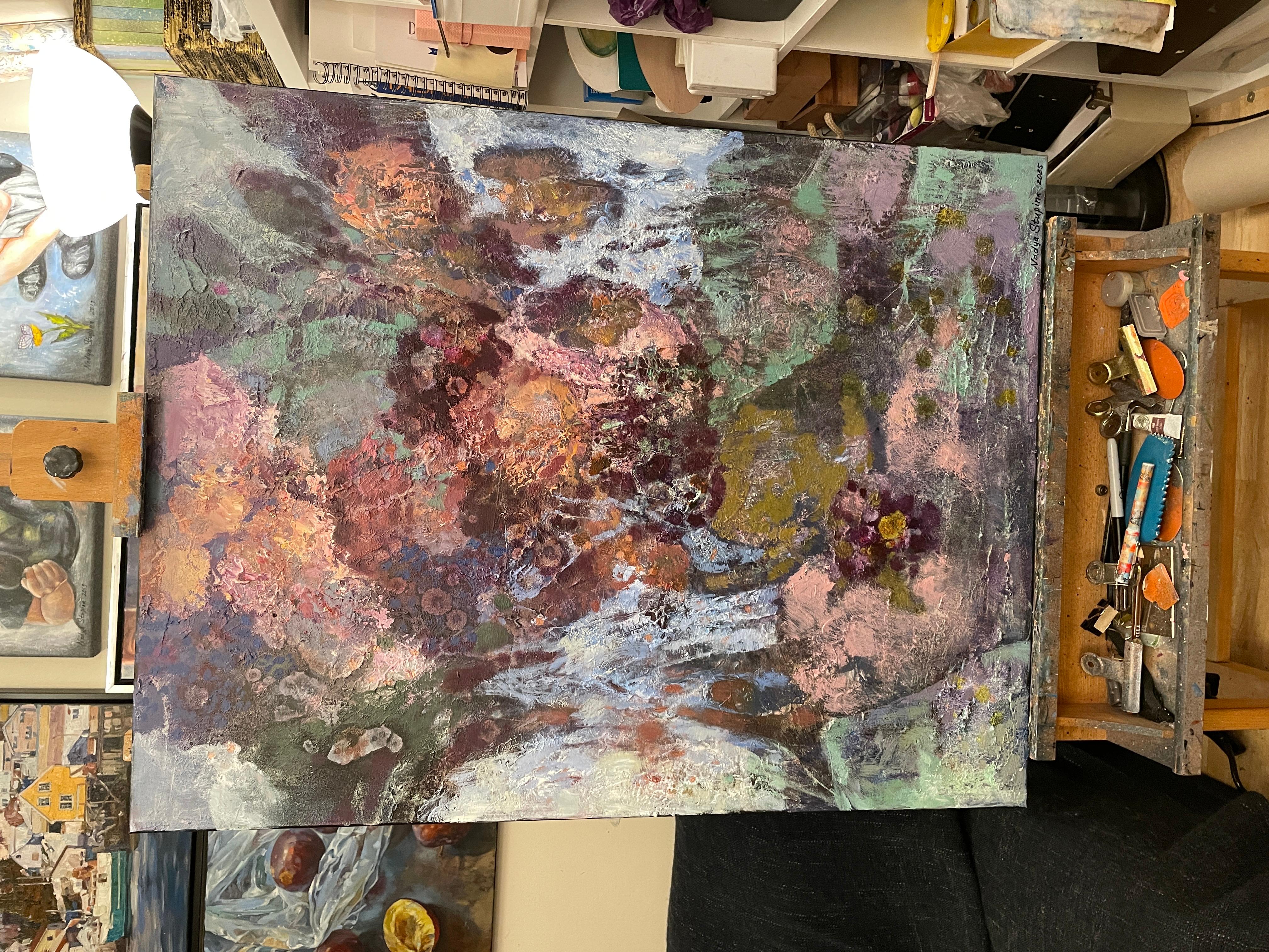 “Secrets of twilight “ Original semi -abstract painting. Vertical home decor For Sale 6