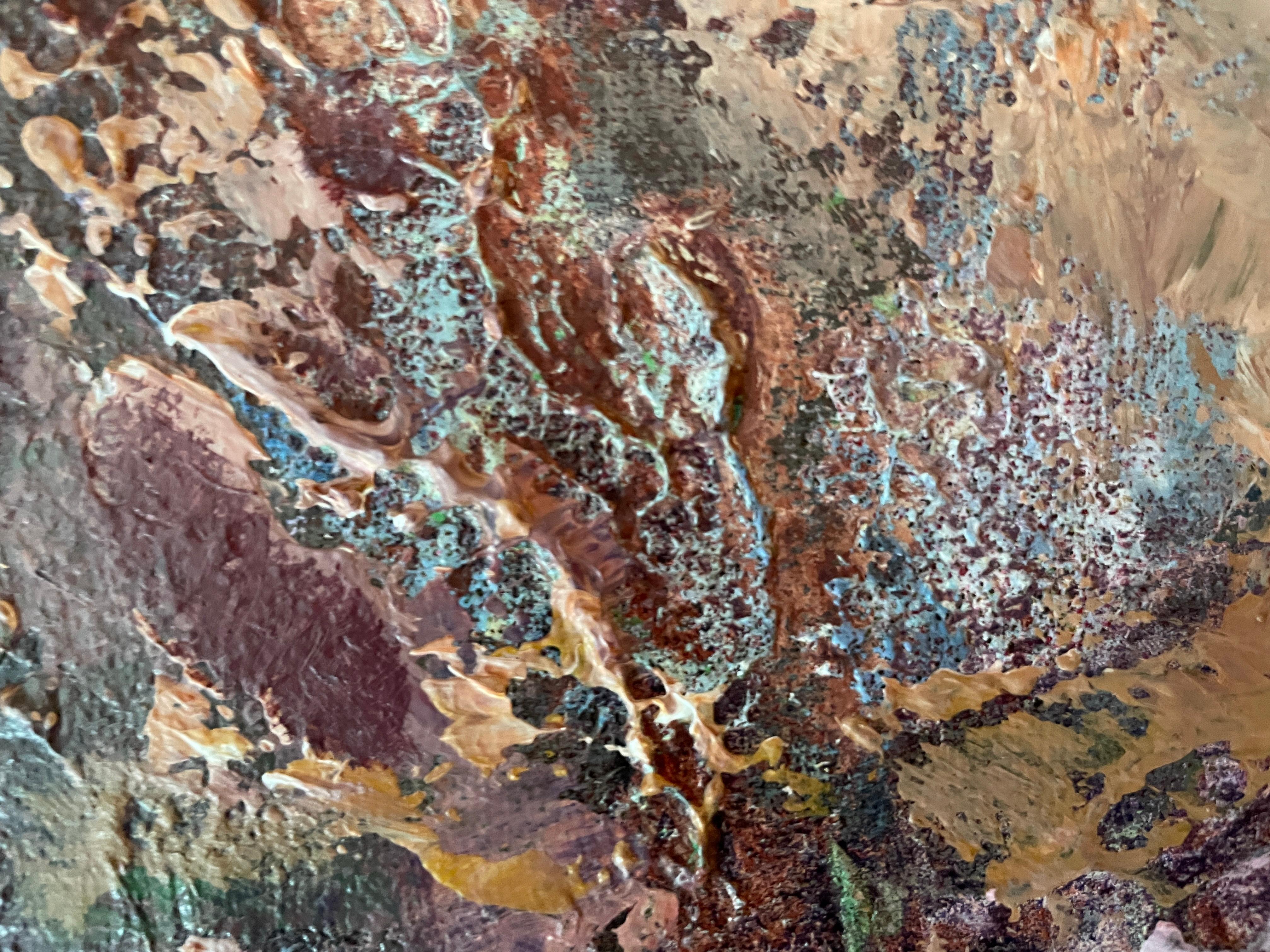 “Secrets of twilight “ Original semi -abstract painting. Vertical home decor - Gray Abstract Painting by Nadezda Stupina