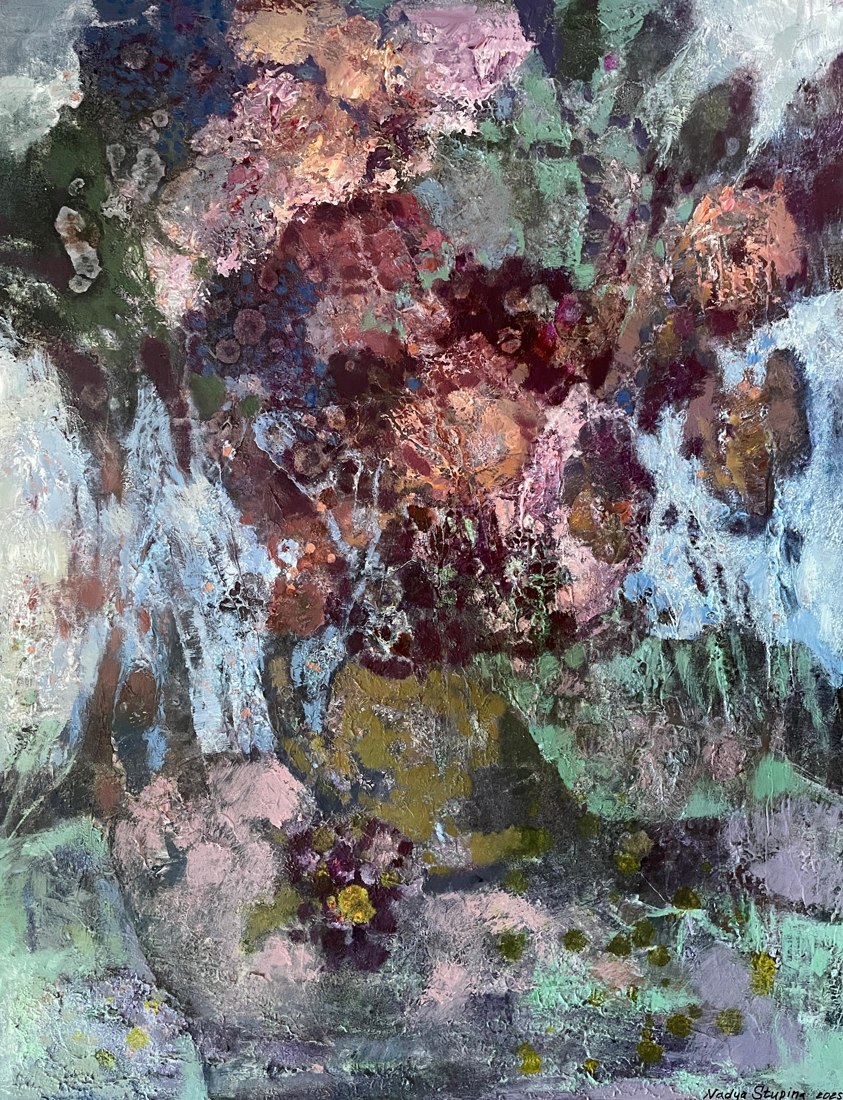 “Secrets of twilight “ Original semi -abstract painting. Vertical home decor