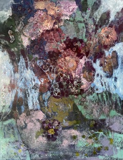 “Secrets of twilight “ Original semi -abstract painting. Vertical home decor