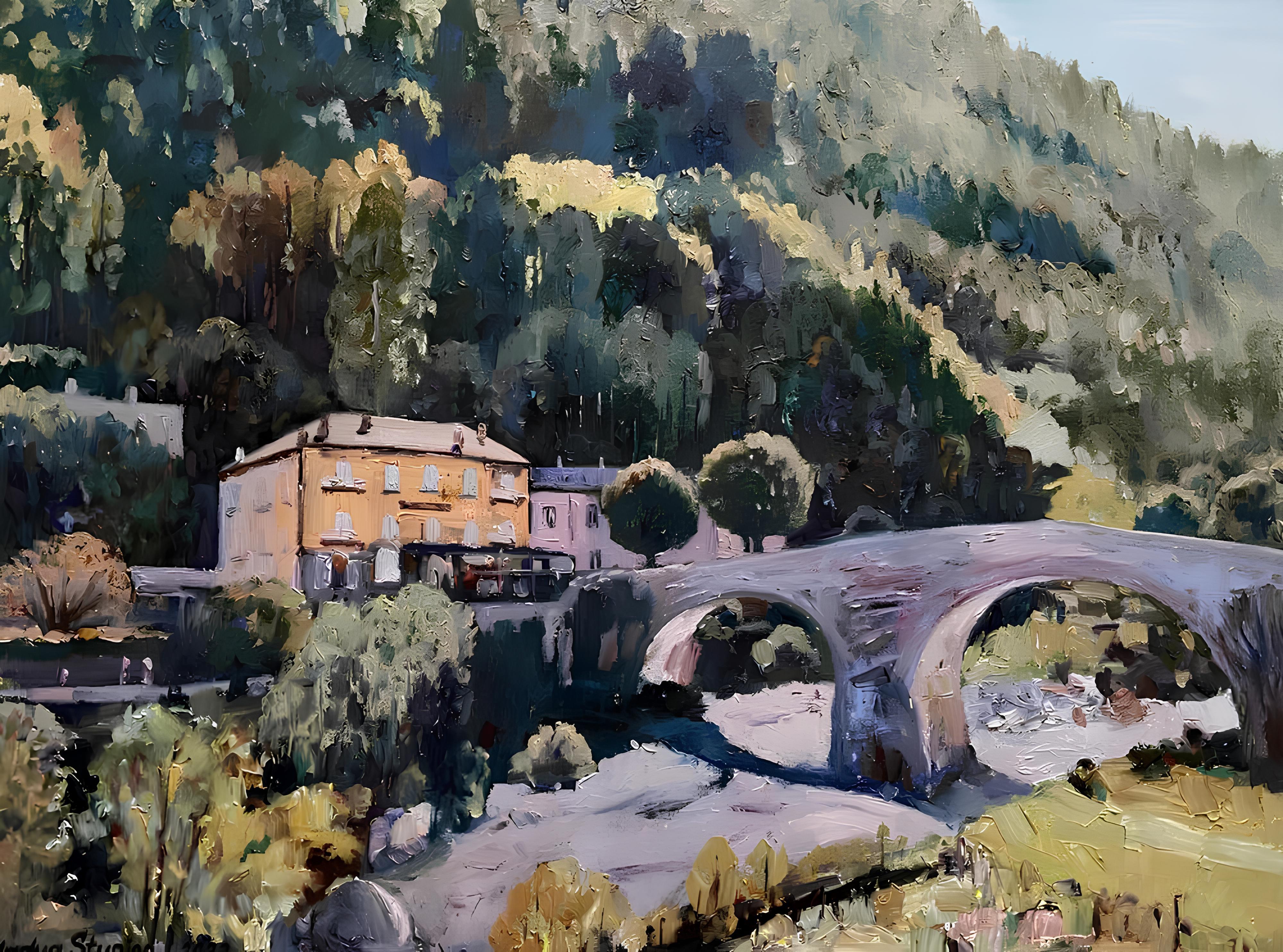 "Piccolo hotel nelle Alpi" Originale paesaggio impressionista. Francia.Pittura ad olio