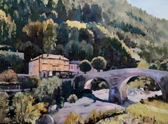 "Small hotel In Alps" Original impressionistic landscape. France.Oil painting