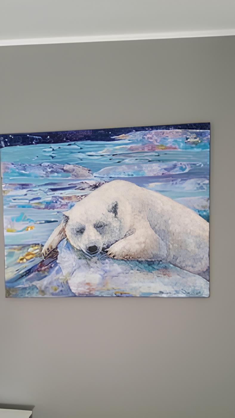 „Sovn i polarisen“ Original animalistischer Original  Malerei. (Blau), Animal Painting, von Nadezda Stupina