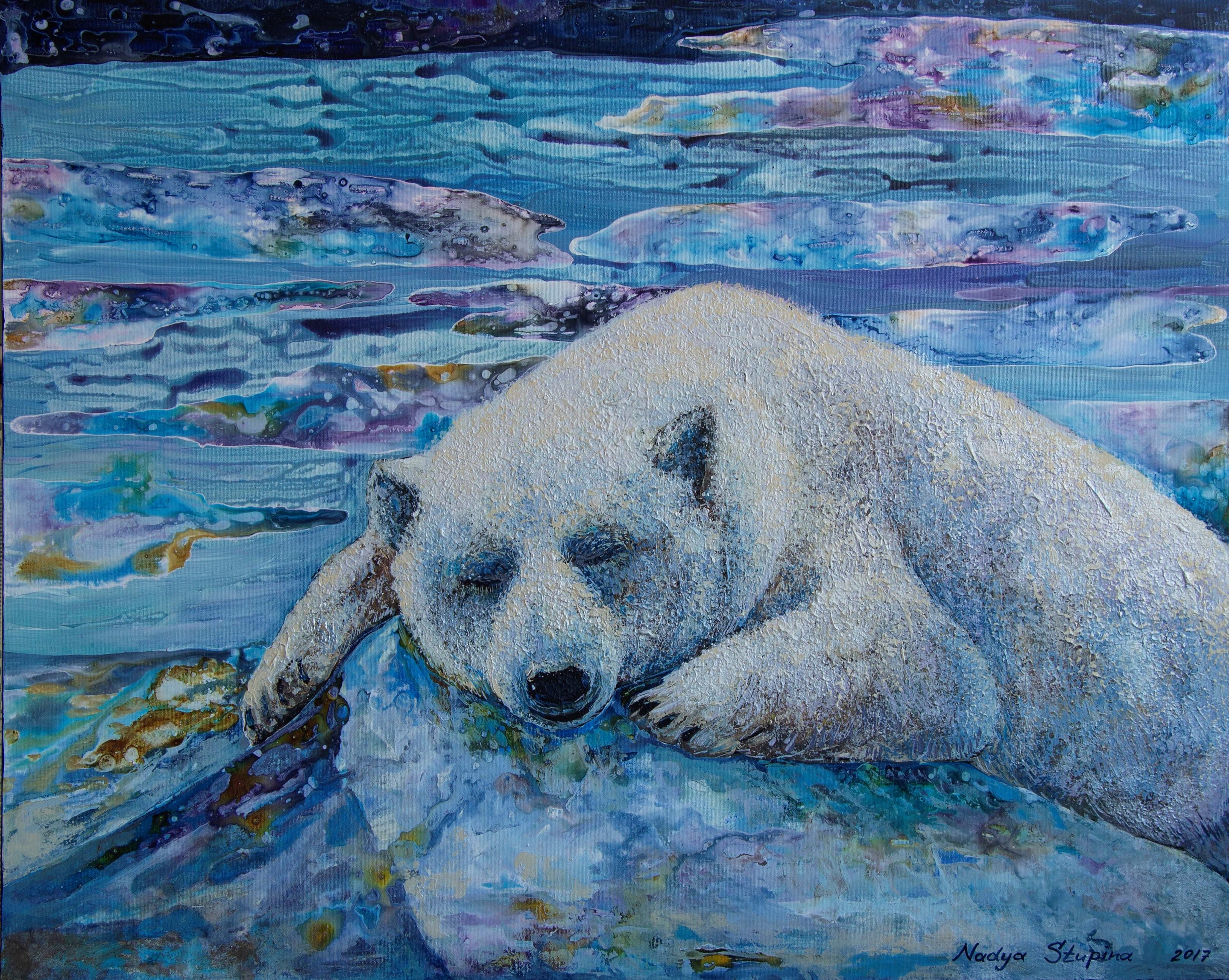 Nadezda Stupina Animal Painting – „Sovn i polarisen“ Original animalistischer Original  Malerei.