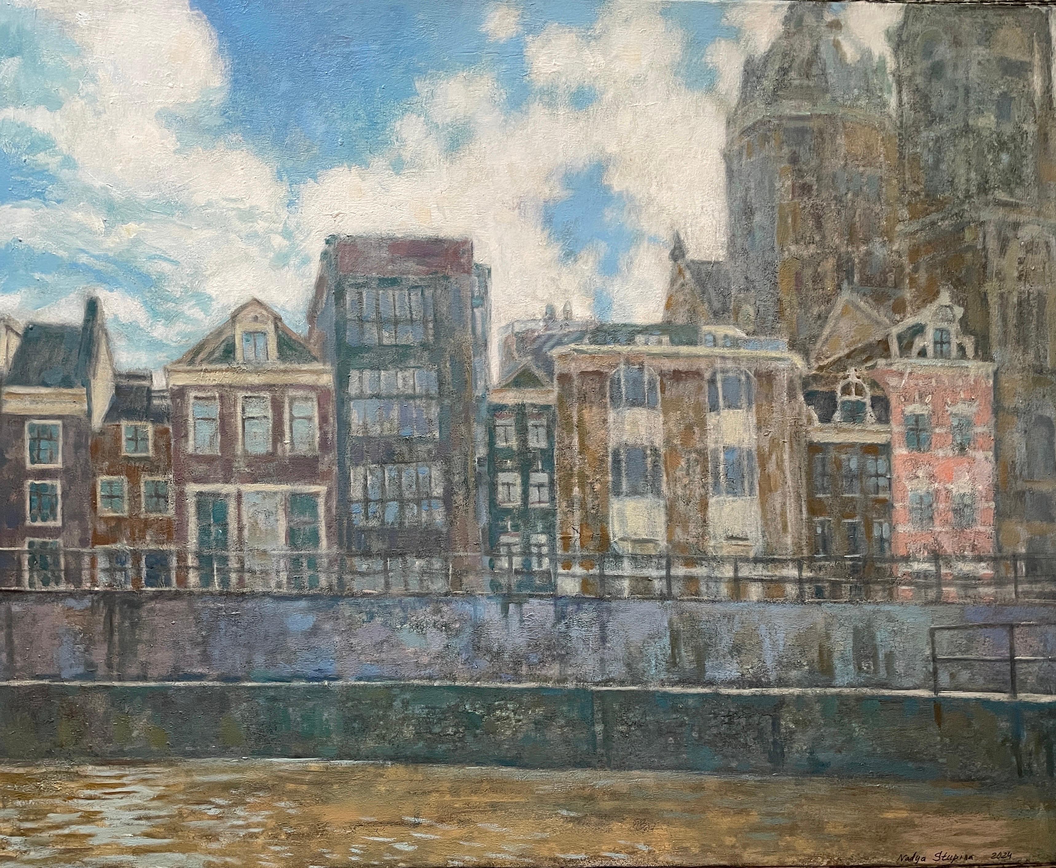 Landscape Painting Nadezda Stupina - "Spring Amsterdam" Original Contemporary  paysage. Grand acrylique  peinture.