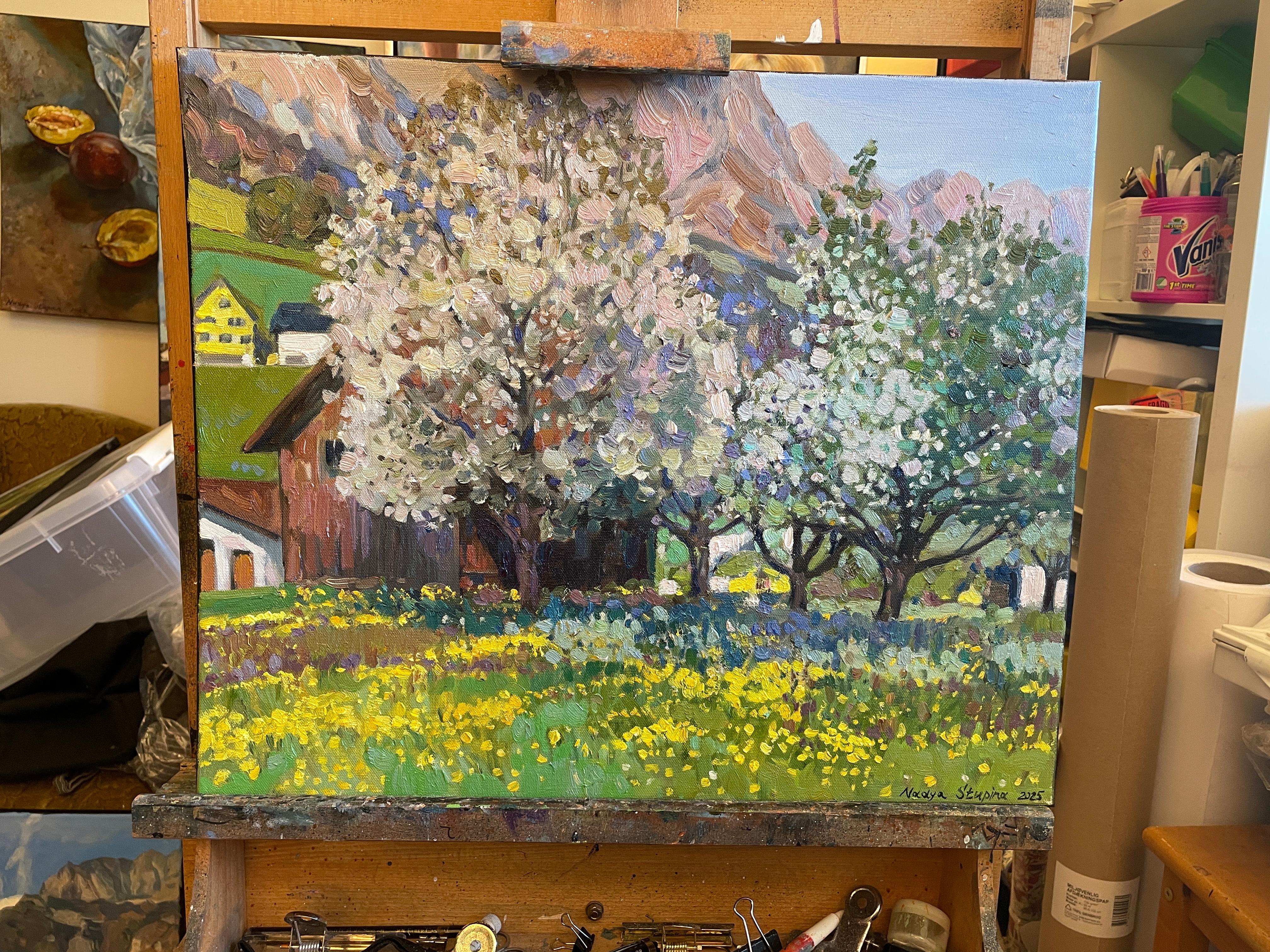 “spring at the foot of the Alps” Original impressionistic landscape . 10