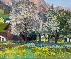 “spring at the foot of the Alps” Original impressionistic landscape .