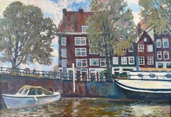 « Journée de printemps sur le canapé » Paysage urbain moderne original. Peinture acrylique encadrée