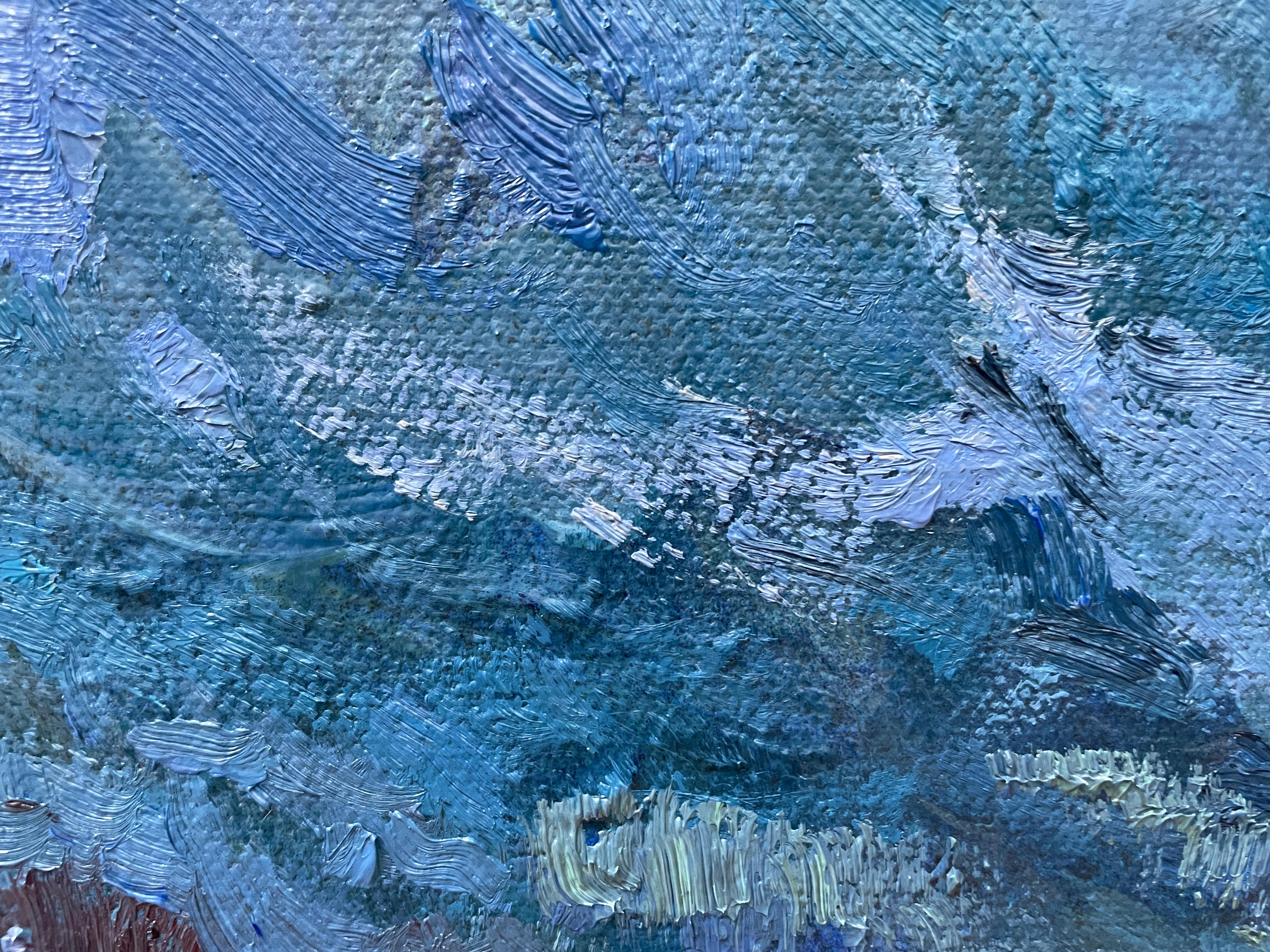 “Spring evening in the Alps” Original impressionistic landscape . Square . For Sale 5