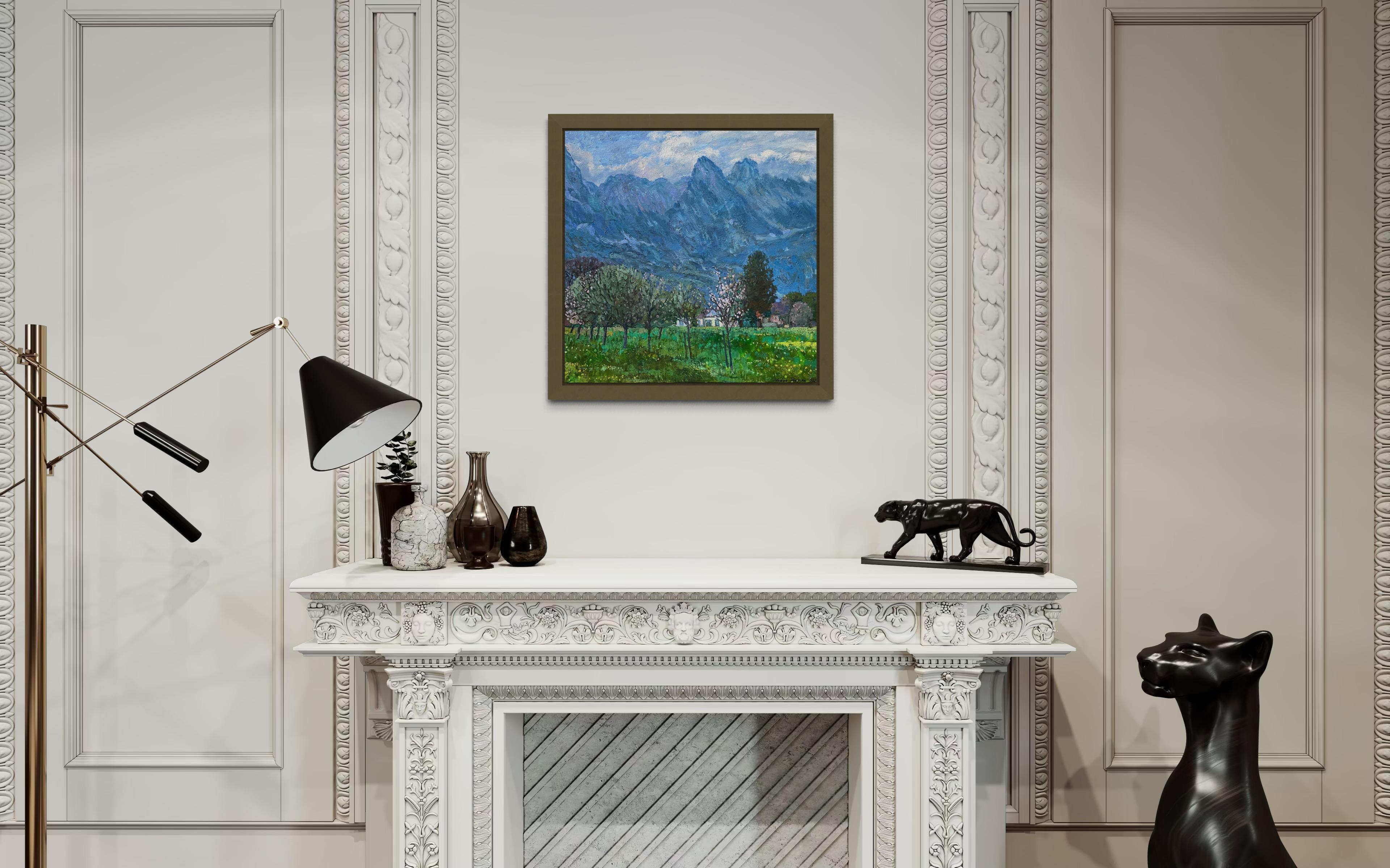“Spring evening in the Alps” Original impressionistic landscape . Square . For Sale 13
