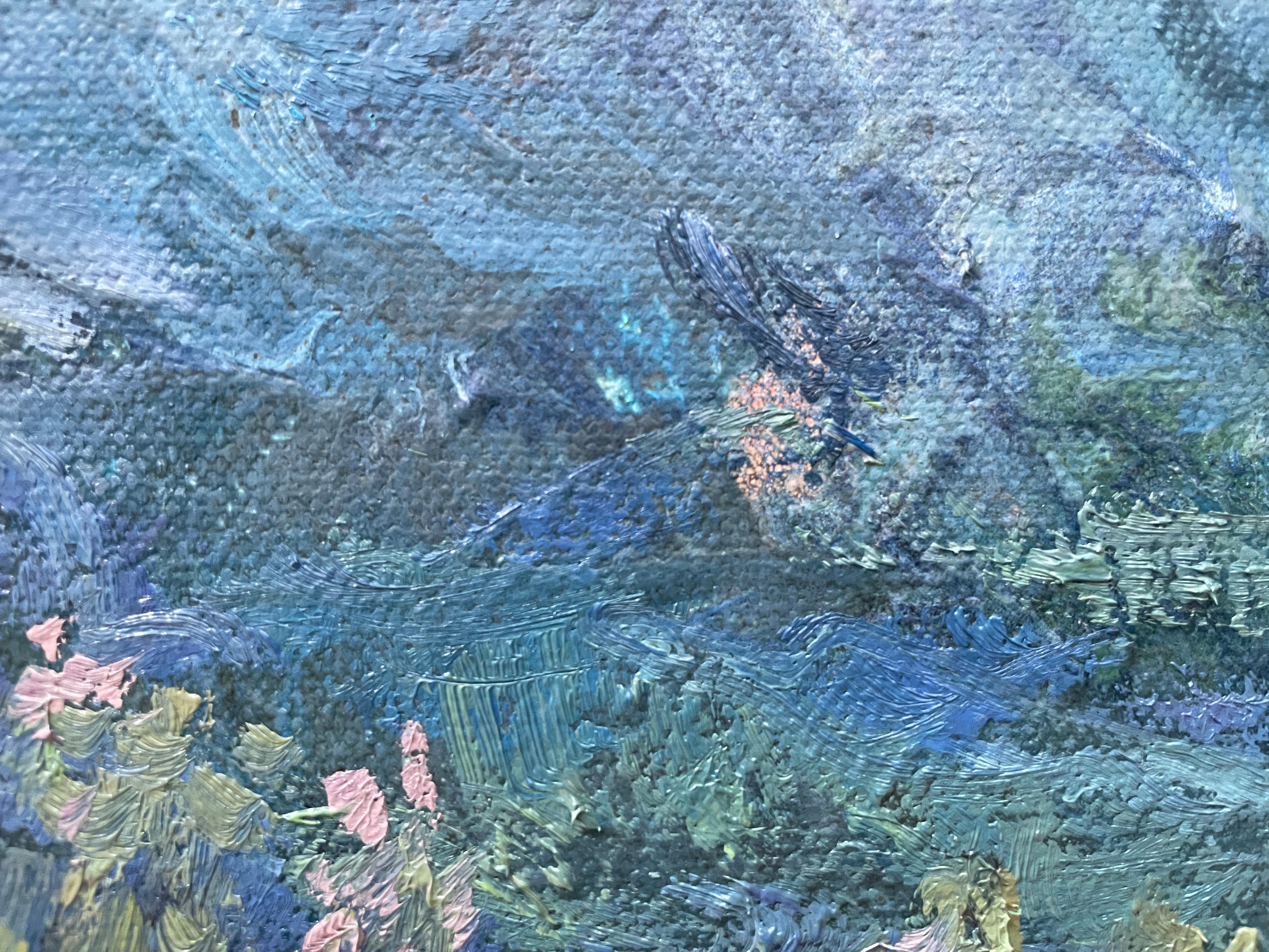 “Spring evening in the Alps” Original impressionistic landscape . Square . For Sale 2