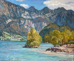 "Idillio primaverile sul lago Walensee" Originale  paesaggio impressionistico .