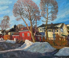 «Spring is coming soon» Impressionistic landscape . Oil painting .