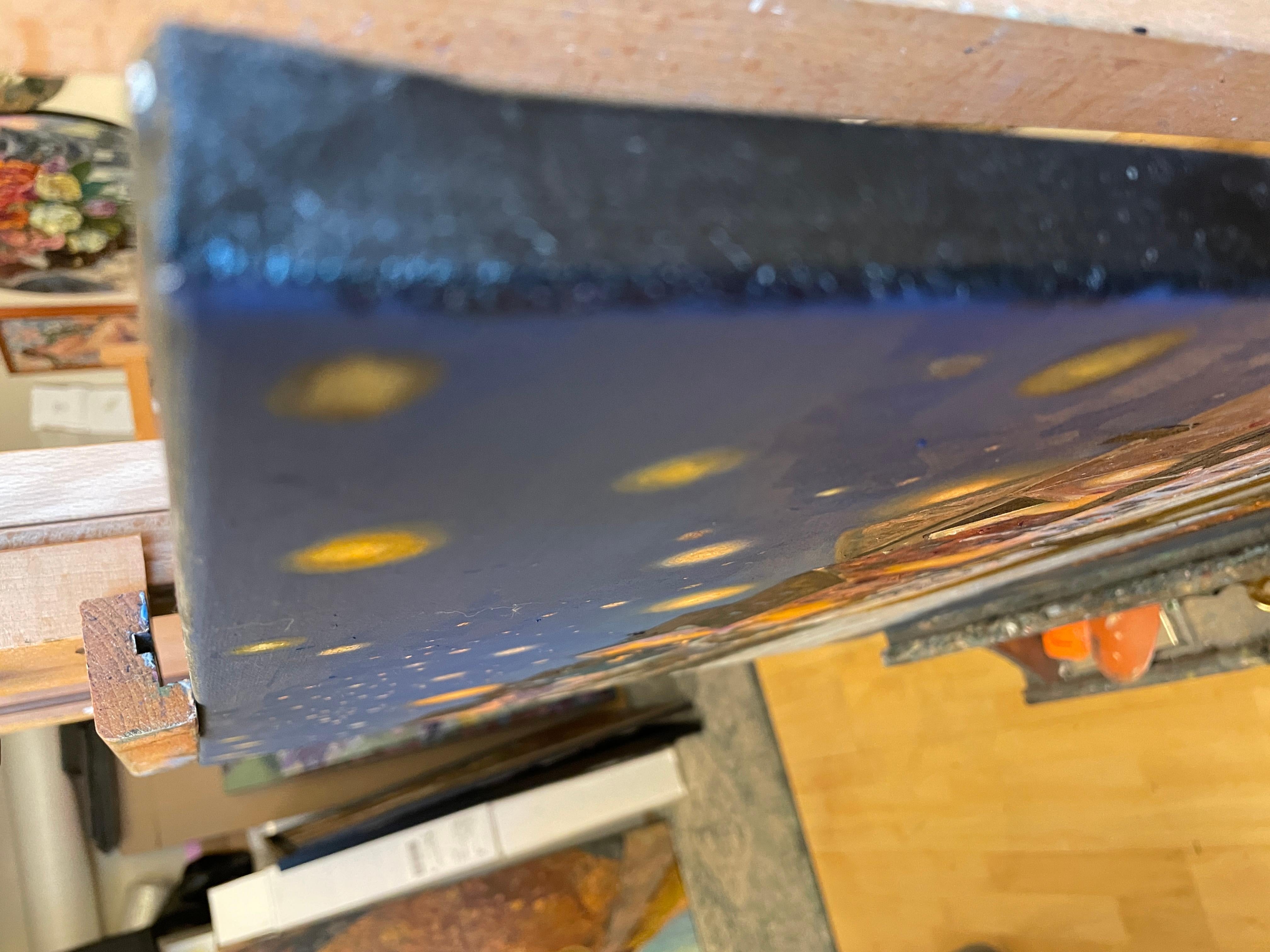 «Starry night in Berlevåg»Impressionostic landscape . Dekorative oil painting For Sale 4