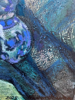 «Still Life with striped draperies» Original . Impressionistic painting .