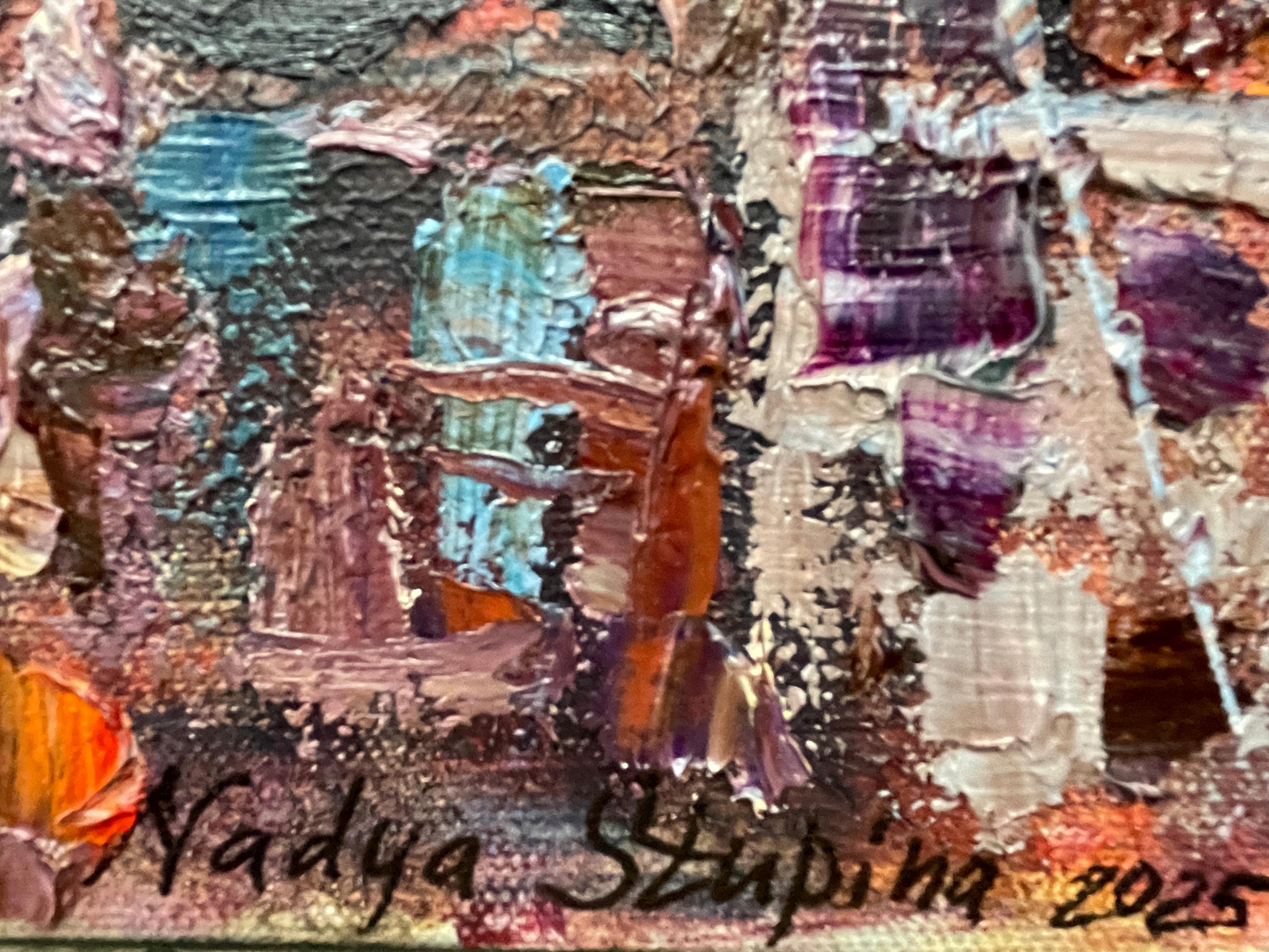 «Summer evening in Bergen» Original impressionistic cityscape . Square .Impasto For Sale 5