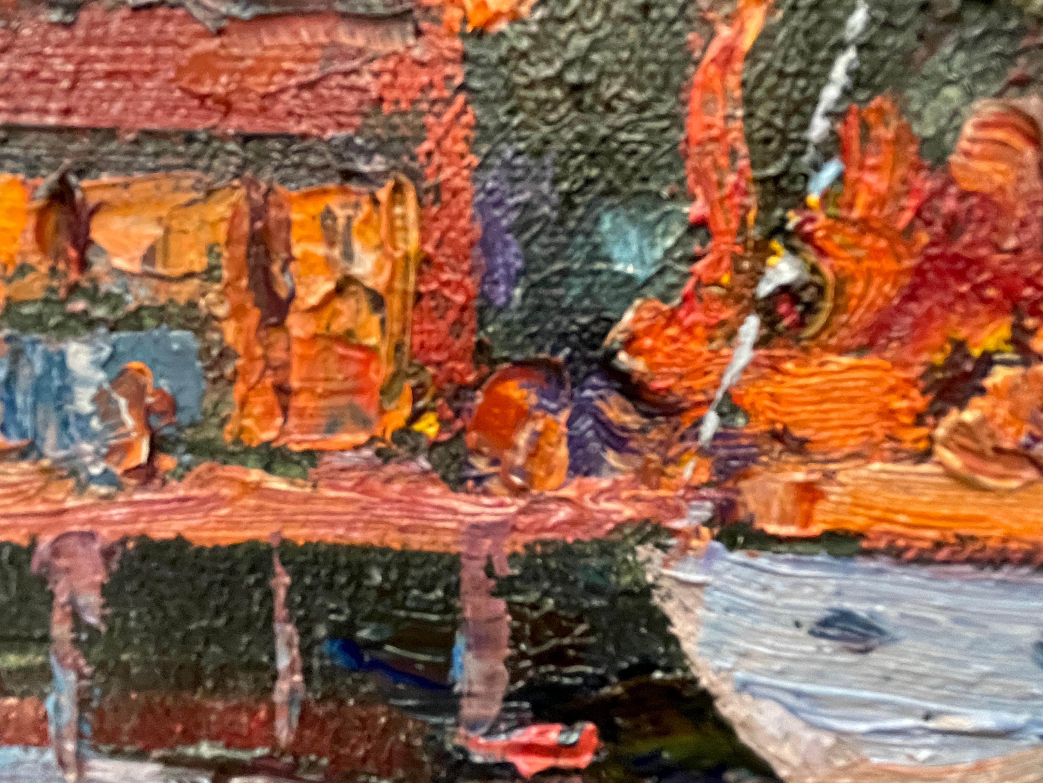 «Summer evening in Bergen» Original impressionistic cityscape . Square .Impasto For Sale 1