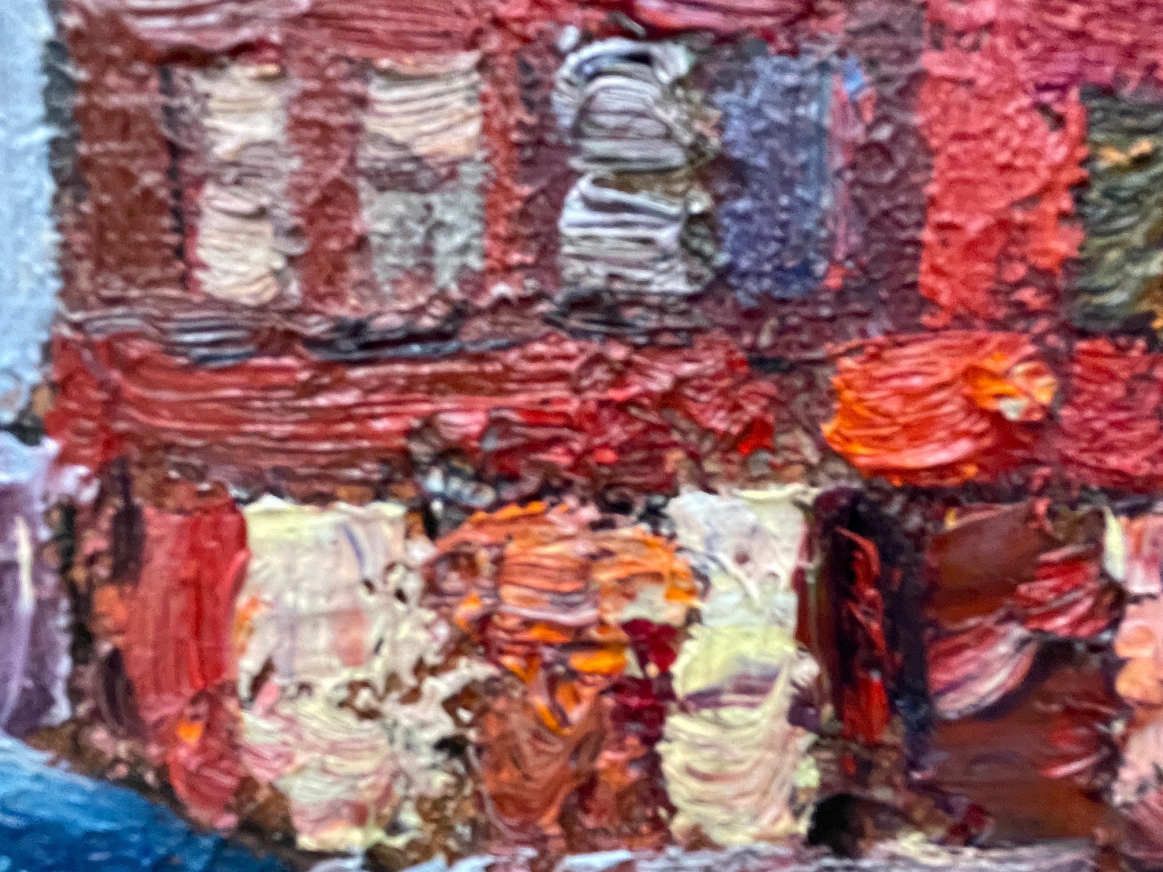 «Summer evening in Bergen» Original impressionistic cityscape . Square .Impasto For Sale 2