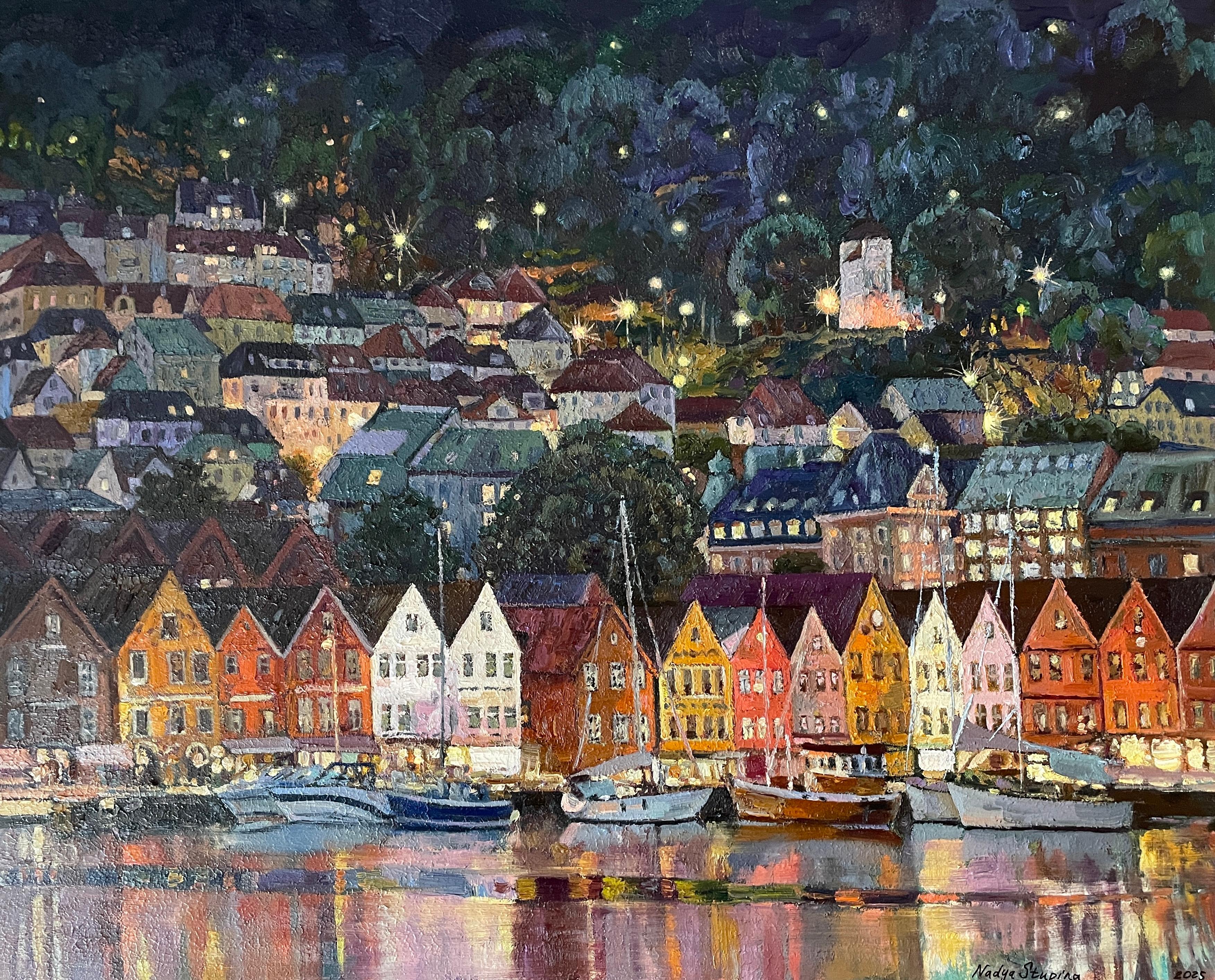 "Sommernacht in Bergen" Original impressionistische Landschaft Impasto Ölgemälde