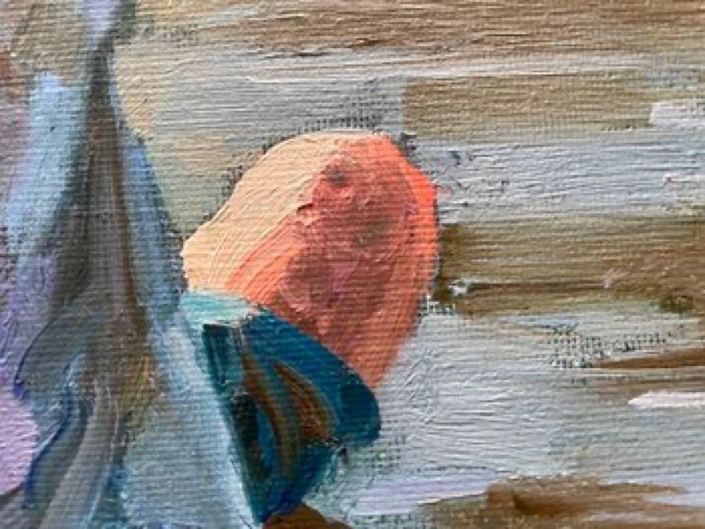 Historias de verano. Soñadora.  Chico. Barco. Lago. Pintura al óleo impresionista - Painting de Nadezda Stupina