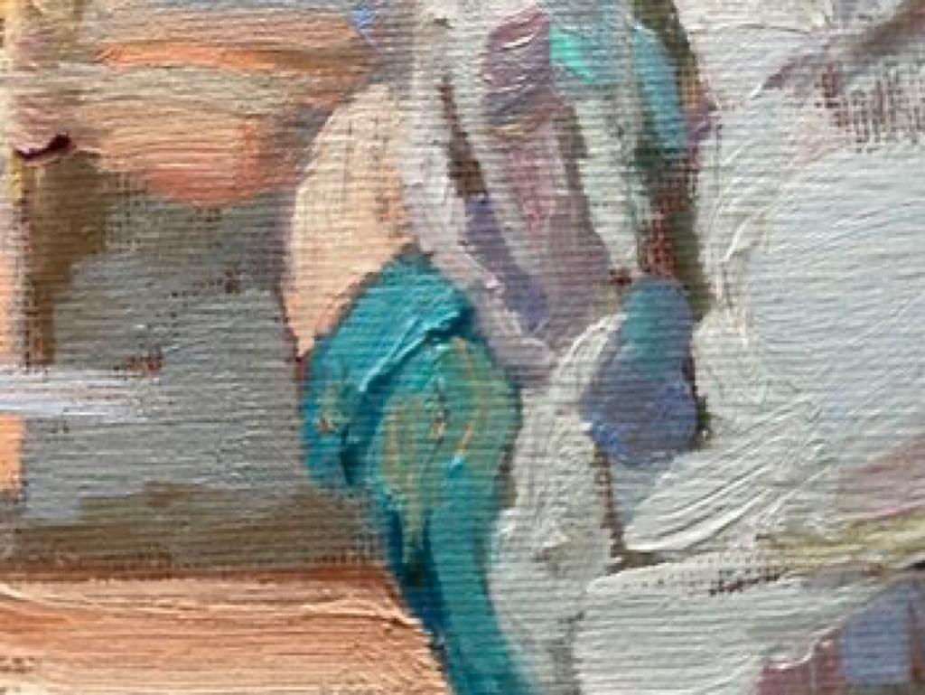 Historias de verano. Soñadora.  Chico. Barco. Lago. Pintura al óleo impresionista - Figurative Painting Marrón de Nadezda Stupina