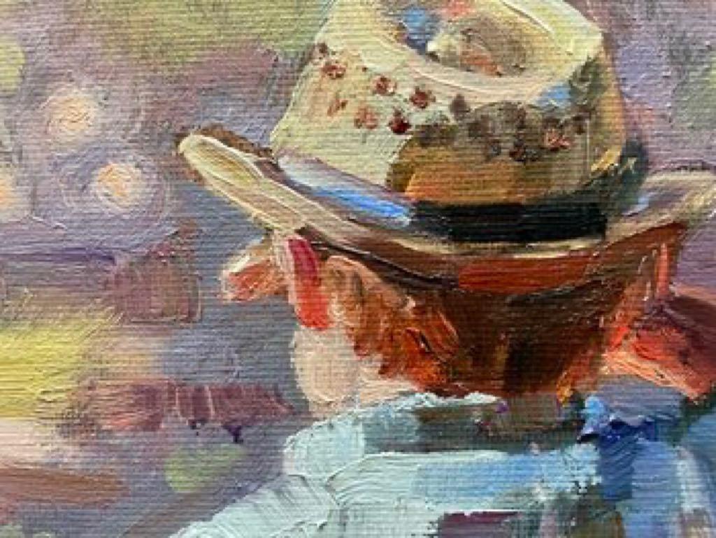 Historias de verano. Soñadora.  Chico. Barco. Lago. Pintura al óleo impresionista en venta 1