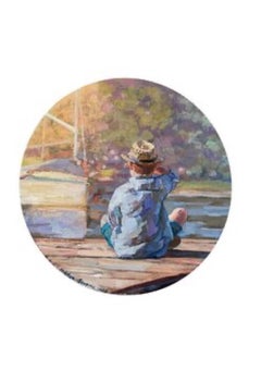 Historias de verano. Soñadora.  Chico. Barco. Lago. Pintura al óleo impresionista