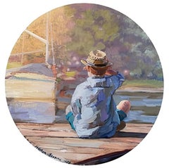 "Summer stories. Dreamer" Round canvas. Oil painting . Figurative .