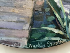 "Summer stories. Evening fishing." Original oil painting. Round canvas.