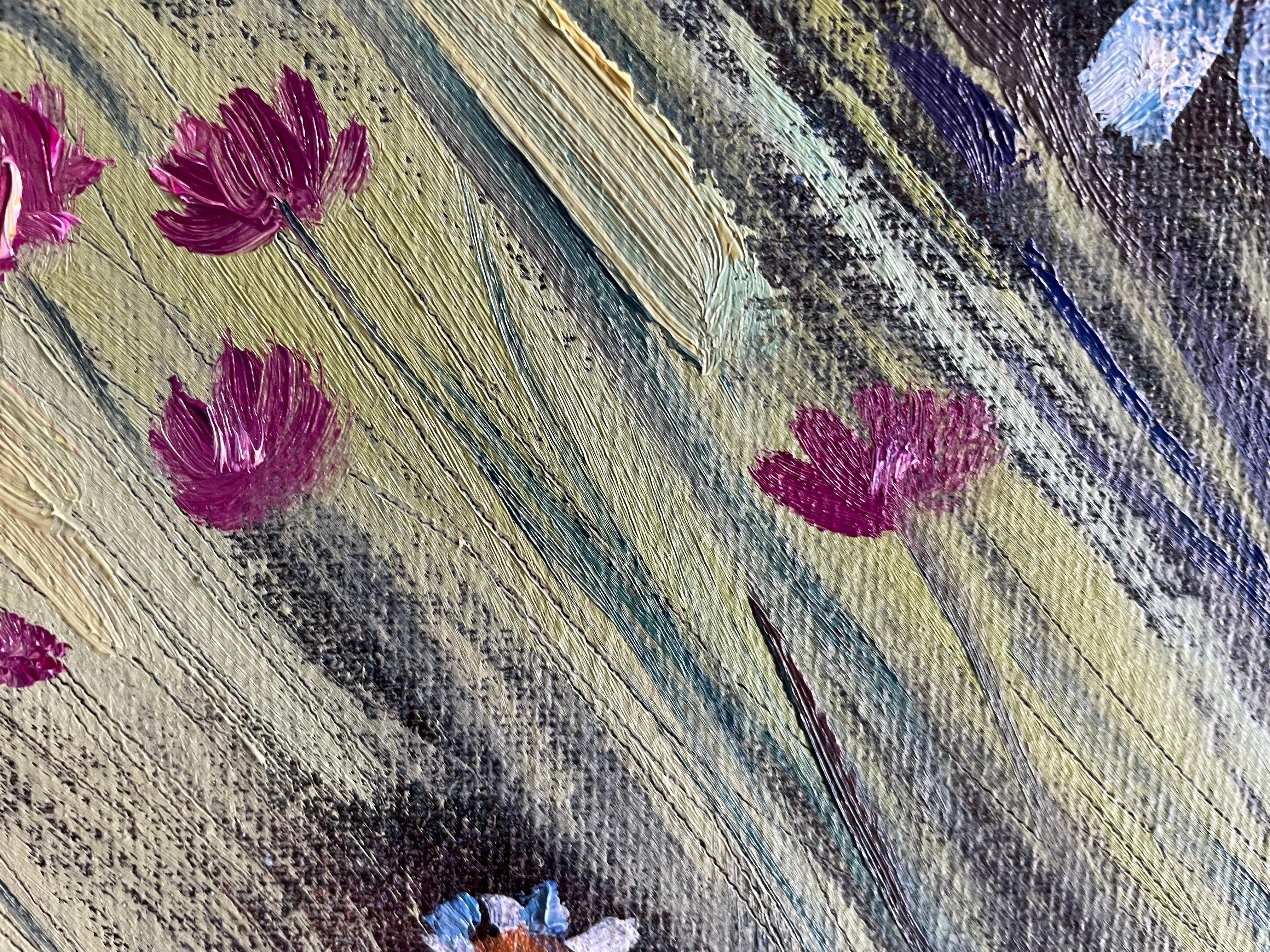 «Summer symphony» Original floral painting . Field of flowers. Large . For Sale 6