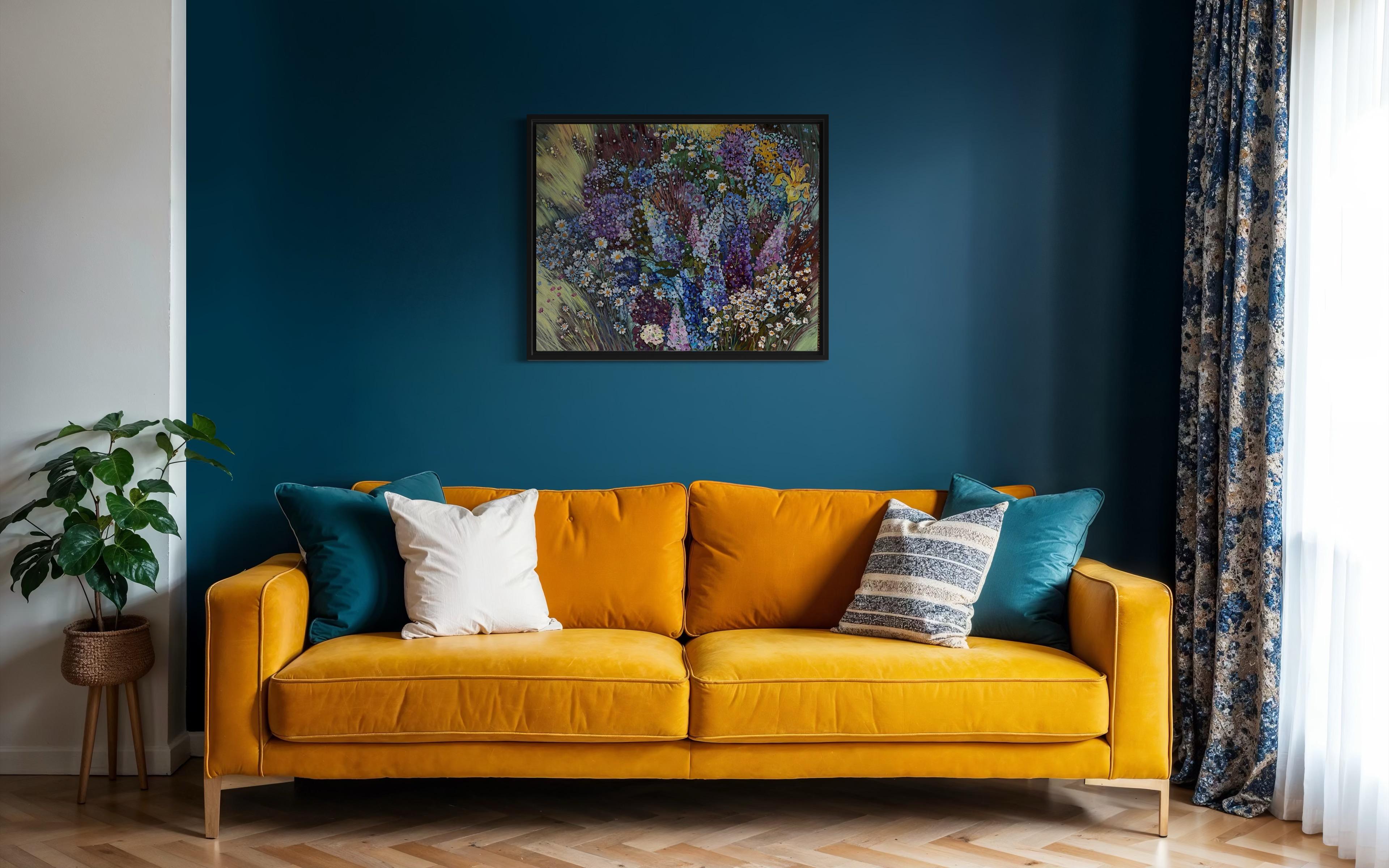 «Summer symphony» Original floral painting . Field of flowers. Large . For Sale 8