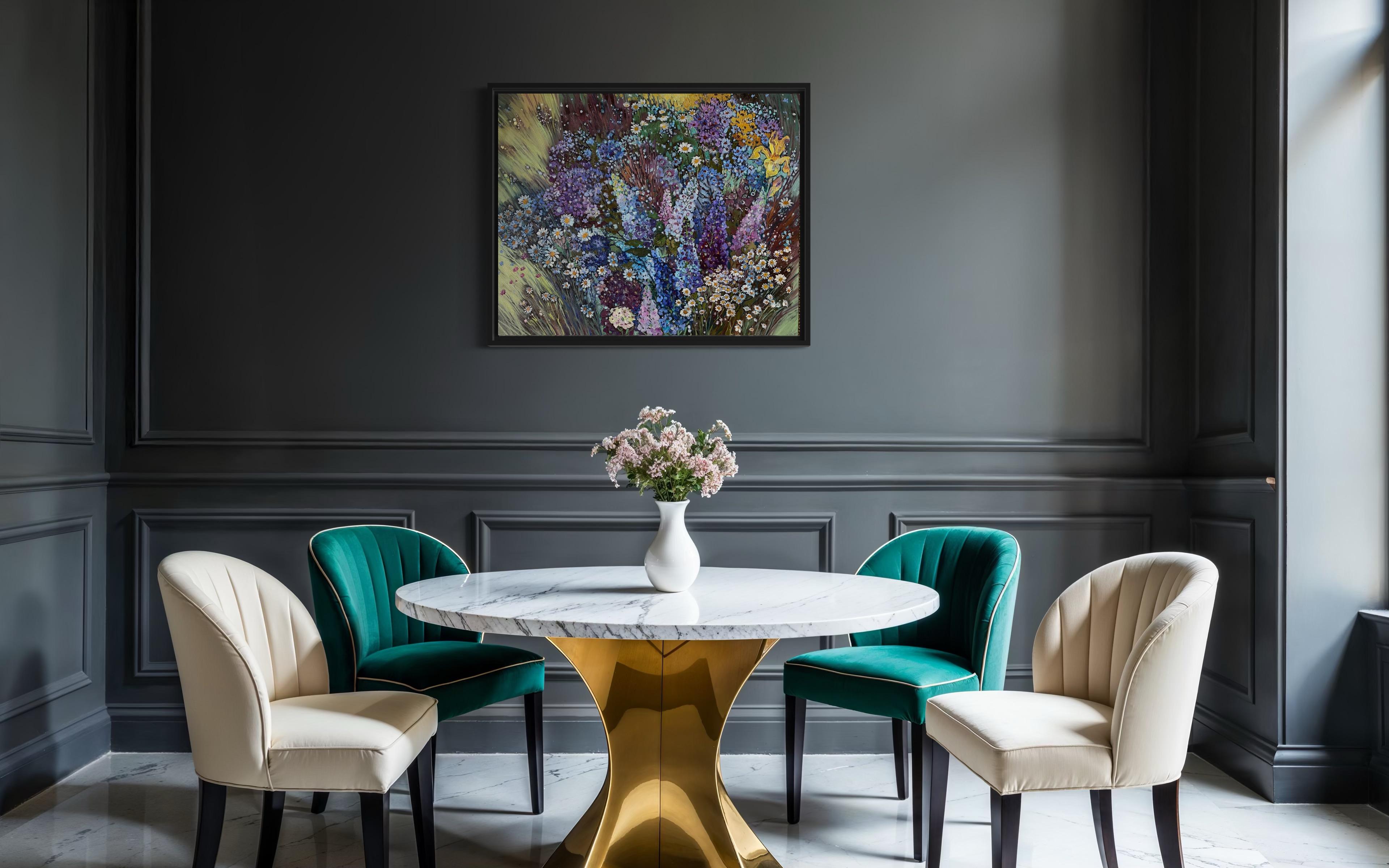 «Summer symphony» Original floral painting . Field of flowers. Large . For Sale 9