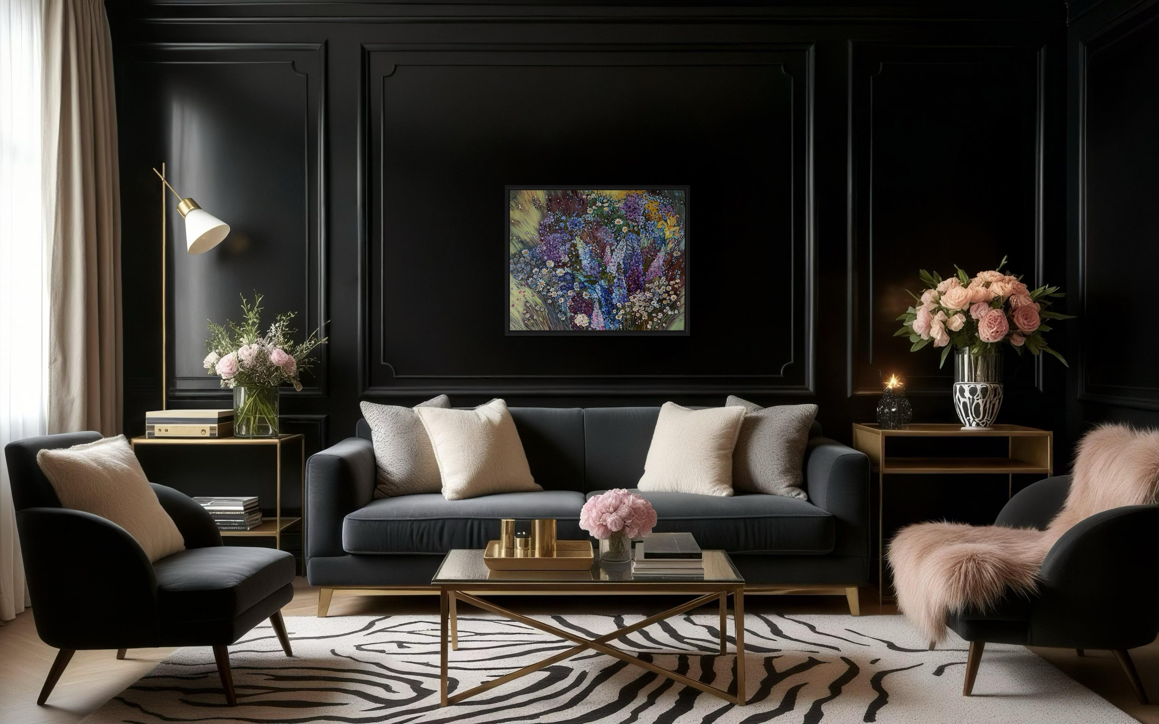 «Summer symphony» Original floral painting . Field of flowers. Large . For Sale 11