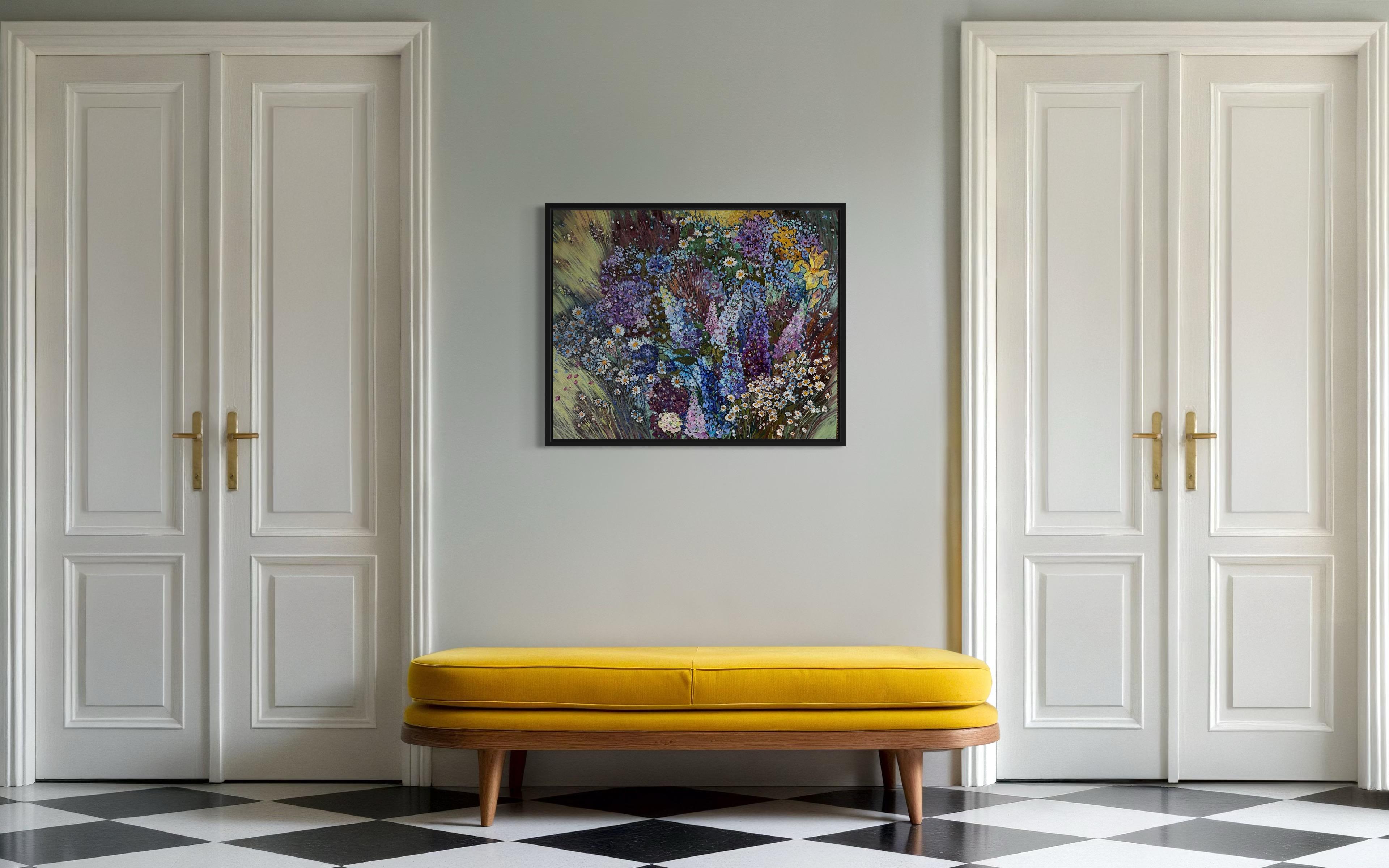 «Summer symphony» Original floral painting . Field of flowers. Large . For Sale 12