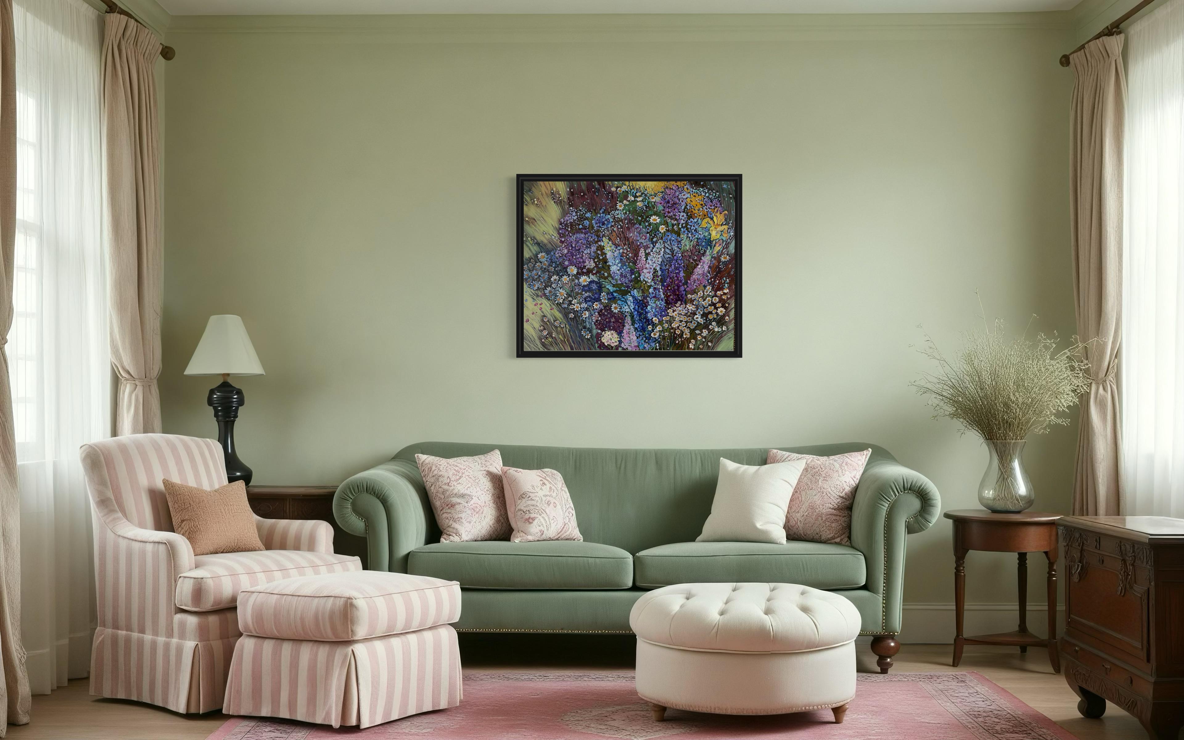 «Summer symphony» Original floral painting . Field of flowers. Large . For Sale 14