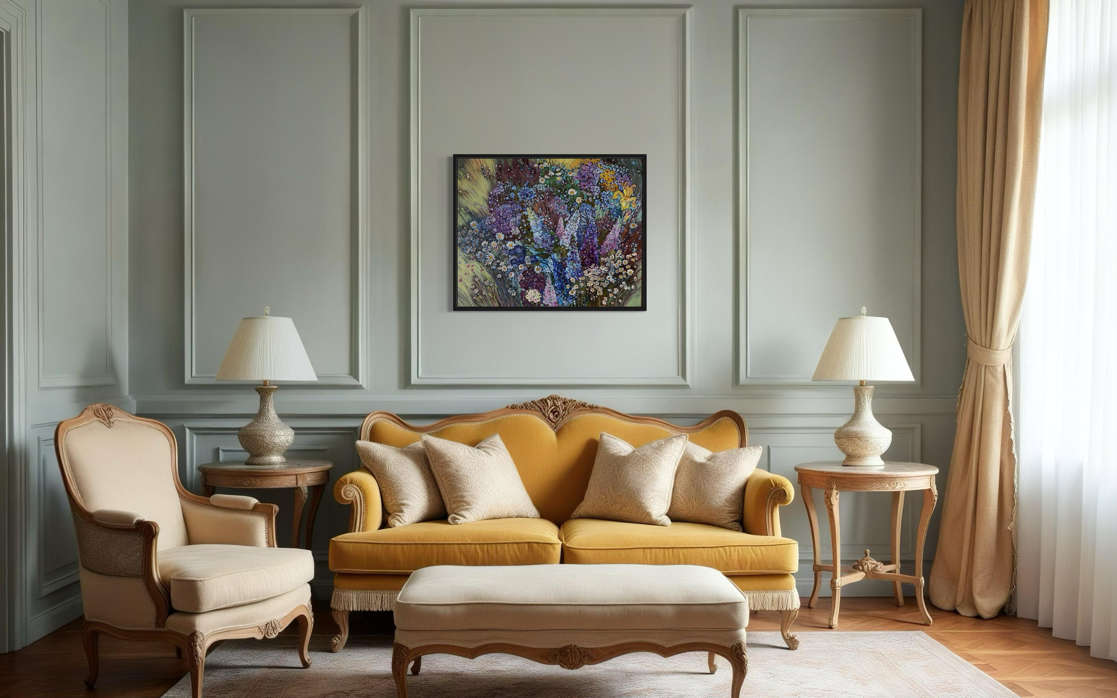 «Summer symphony» Original floral painting . Field of flowers. Large . For Sale 15