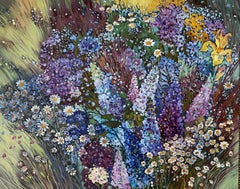 «Summer symphony» Original floral painting . Field of flowers. Large .