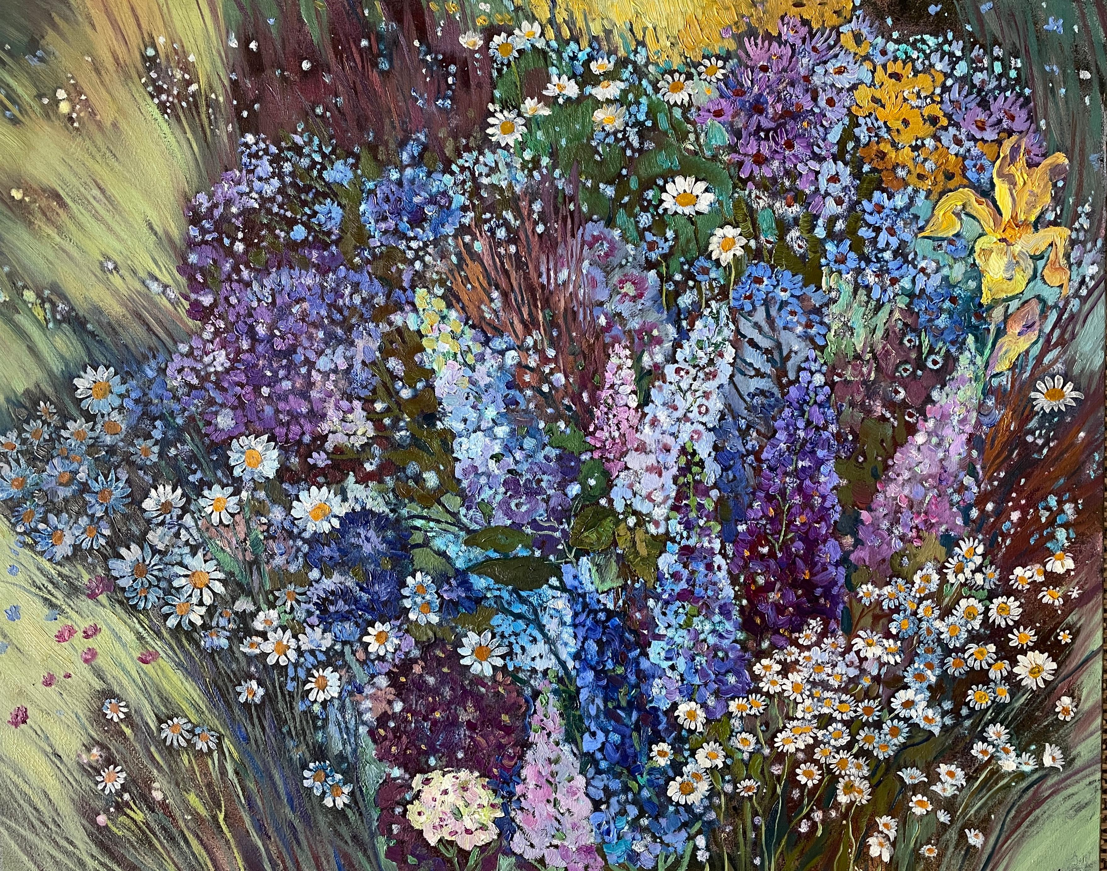 «Summer symphony» Original floral painting . Field of flowers. Large .