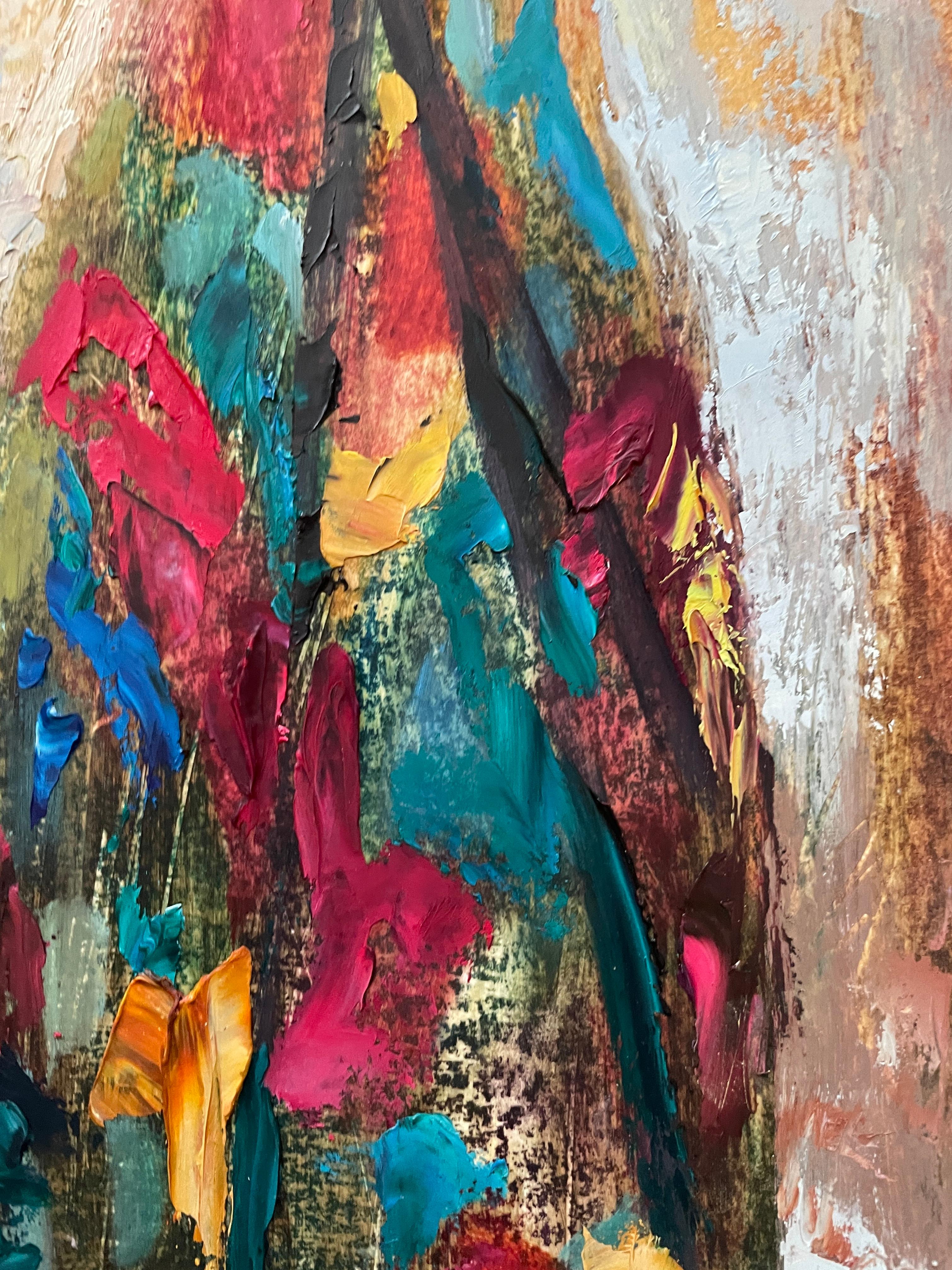 Le soleil à travers les fleurs - Marron Still-Life Painting par Nadezda Stupina