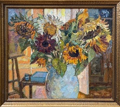 Girasoli in studio. Quadro floreale originale. Dimensioni ridotte. Impressionismo