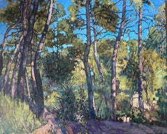"Sonnenbeschienene Kiefern" Original impressionistisches Landschaftsgemälde. Große horizontale