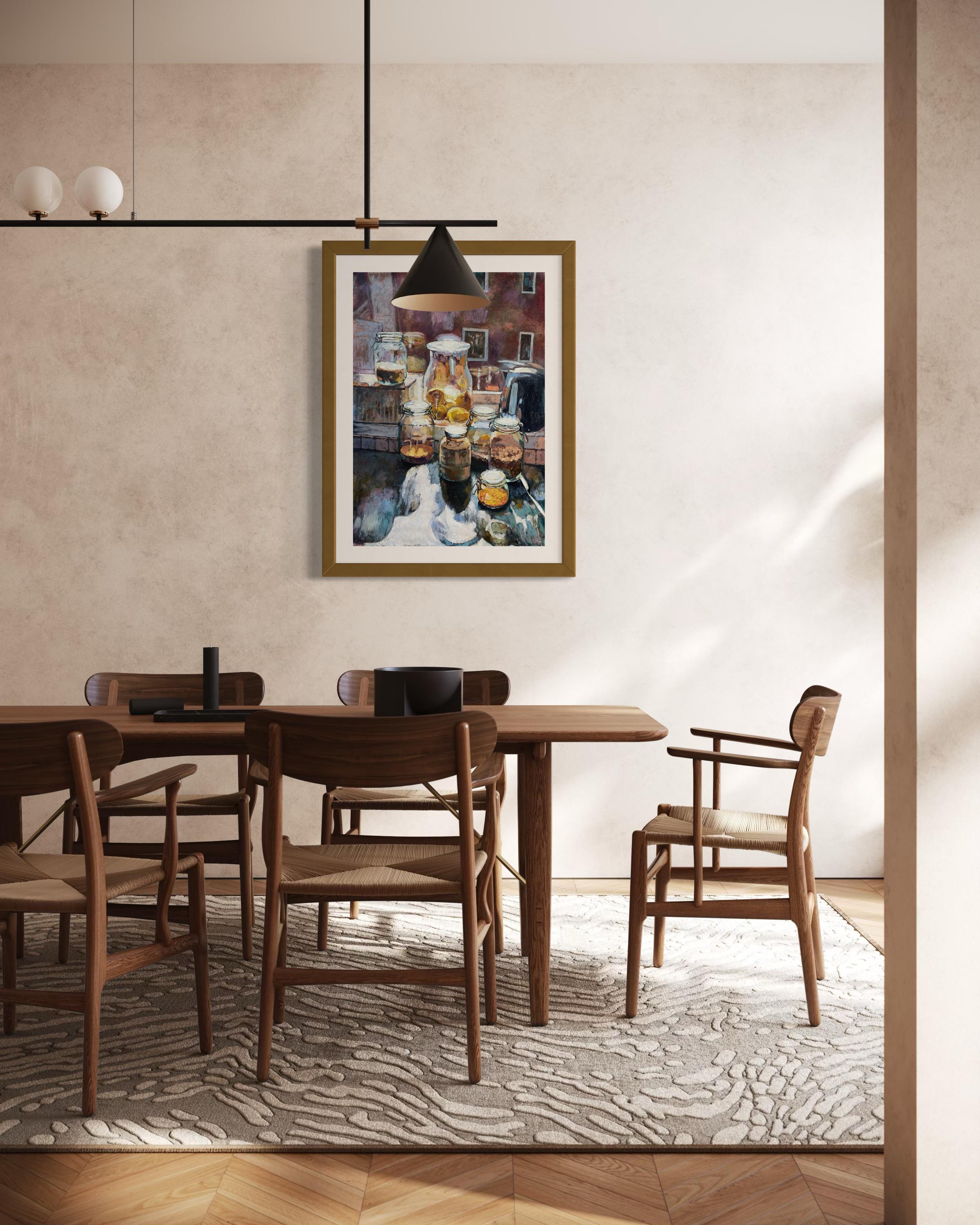 «The sun in my house. Sun in the glass jars»  Original  vertical still life. For Sale 5