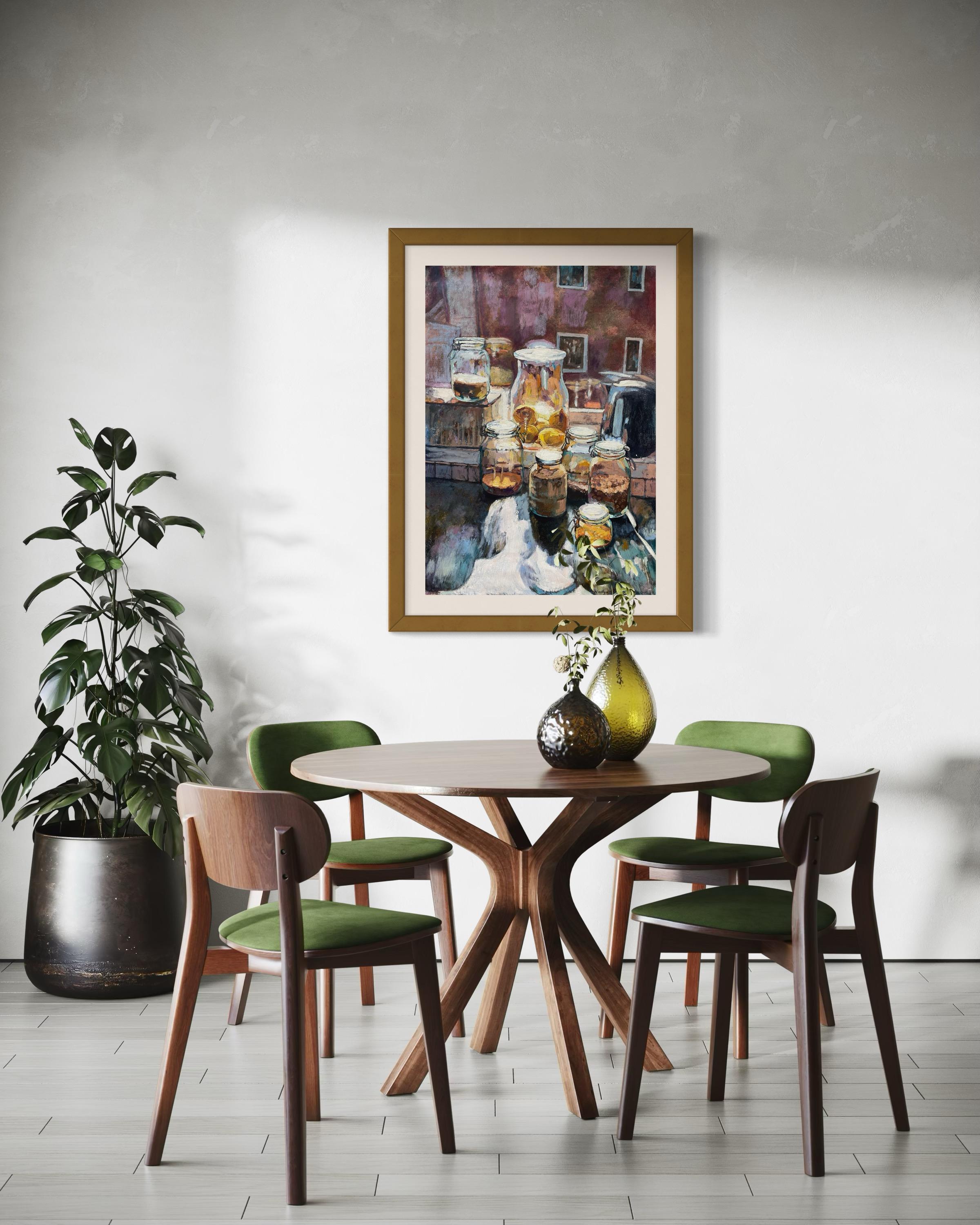 «The sun in my house. Sun in the glass jars»  Original  vertical still life. For Sale 7