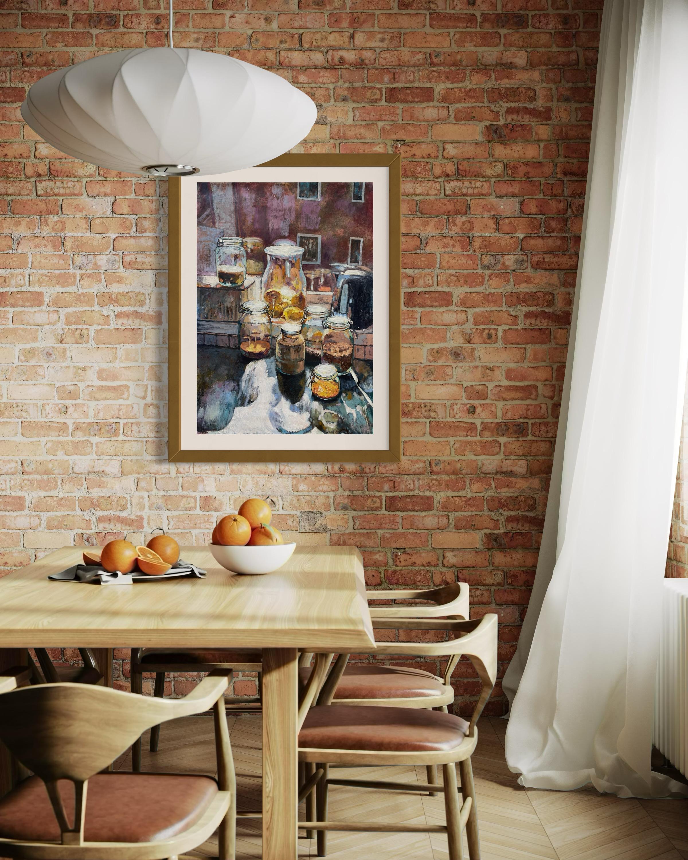 «The sun in my house. Sun in the glass jars»  Original  vertical still life. For Sale 8