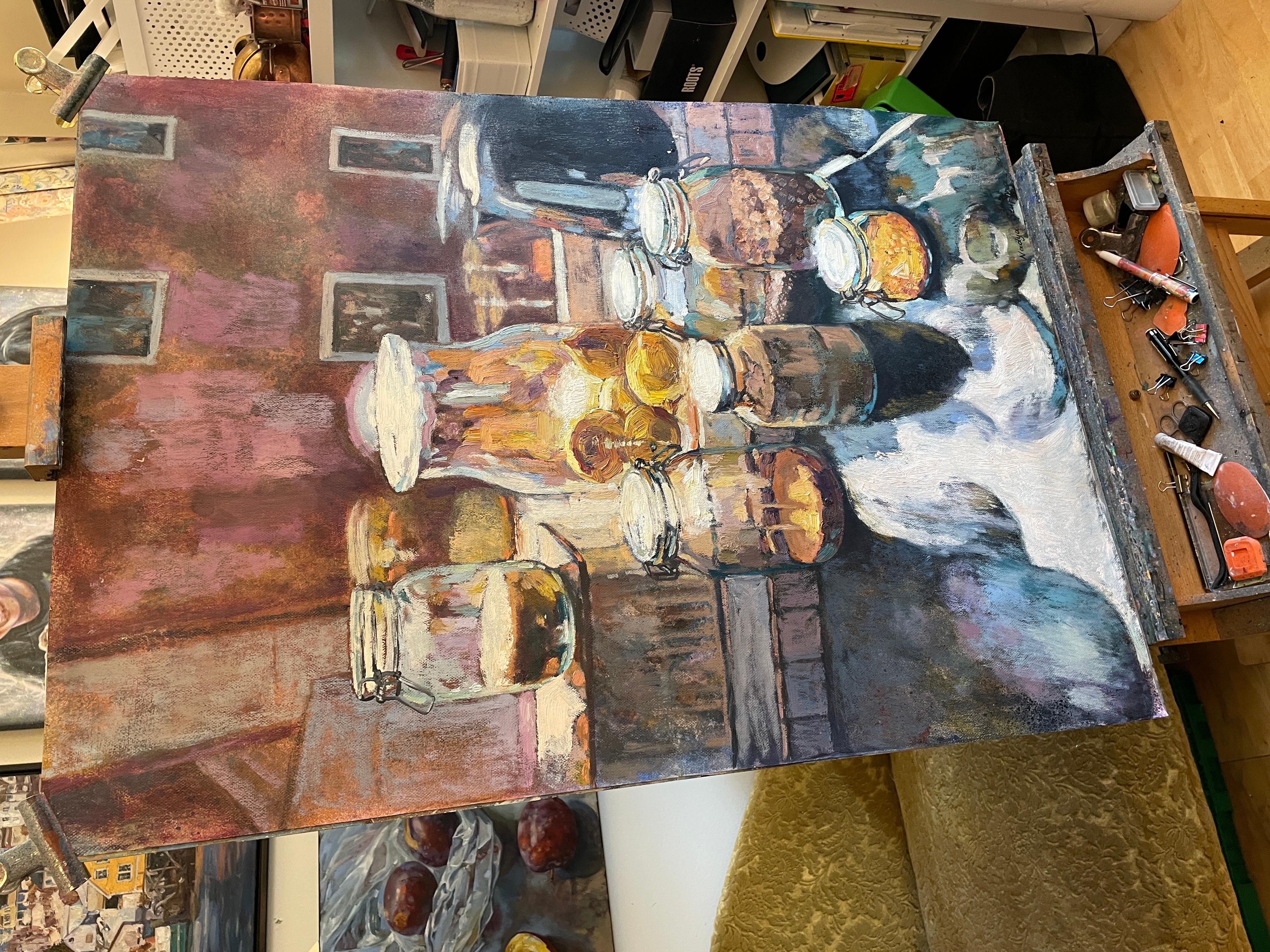 «The sun in my house. Sun in the glass jars»  Original  vertical still life. For Sale 3