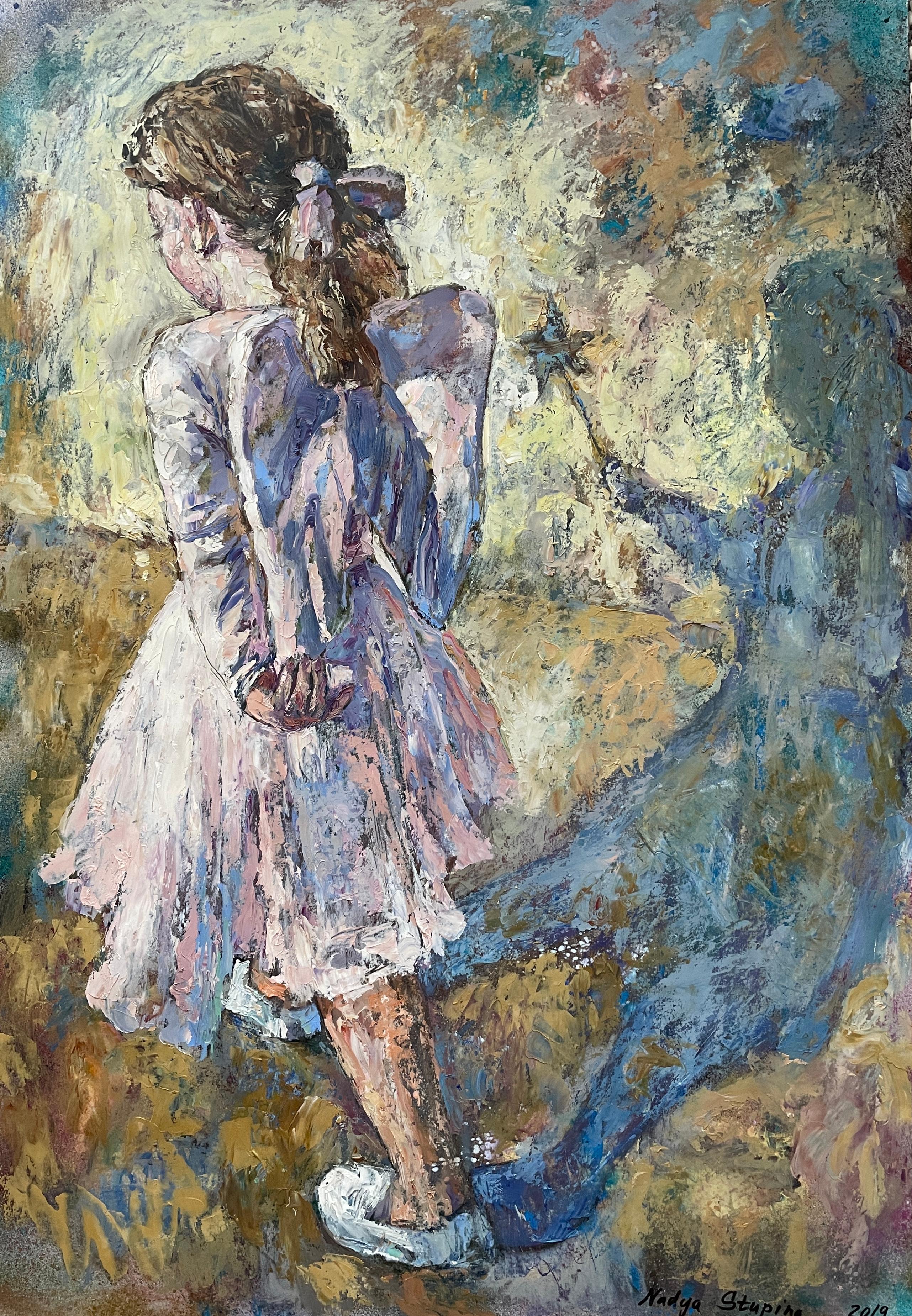 "Auf dem Weg zu den Wundern" Original figurative Malerei. Vertikale große Wohndekoration