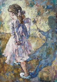 “Towards to miracles “ Original figurative painting. Vertical large home decor