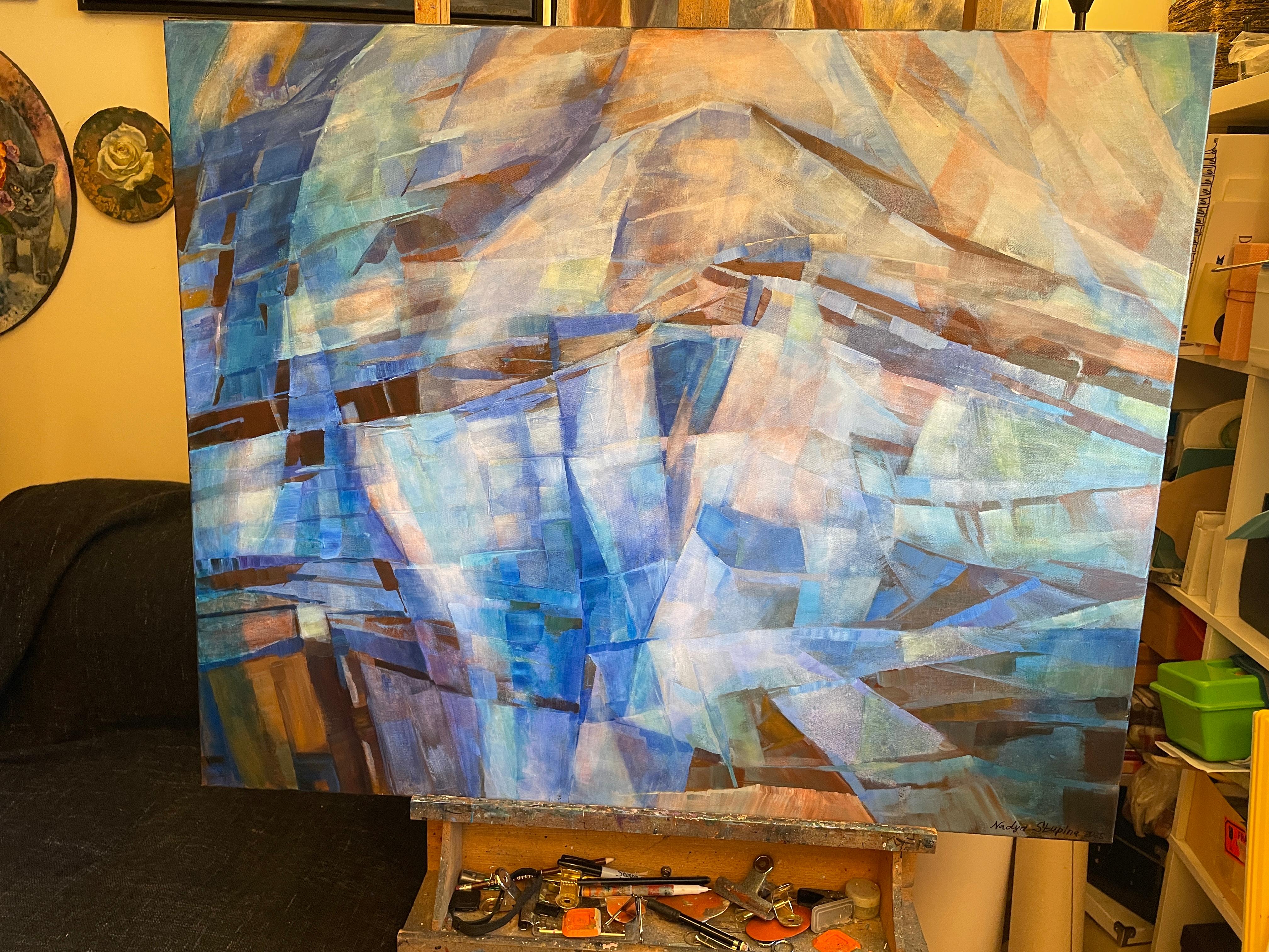 “Transformation “ Original abstract painting. Geometric dynamic large For Sale 4